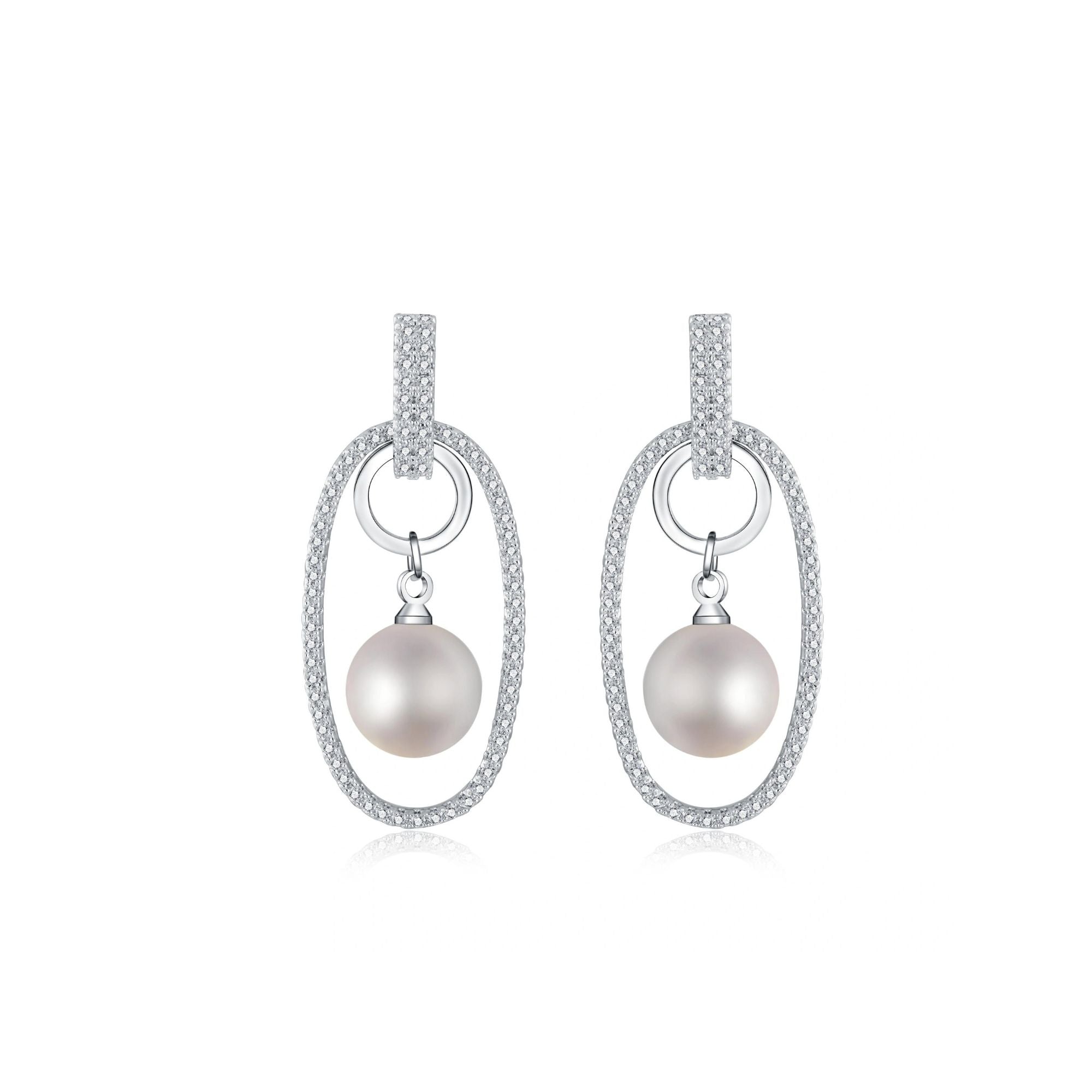 Elegant Ellipse Pearl Earrings for Women - 14K Gold Plated Freshwater Pearl Dangle Earrings - Perfect for Weddings, Parties & Special Occasions