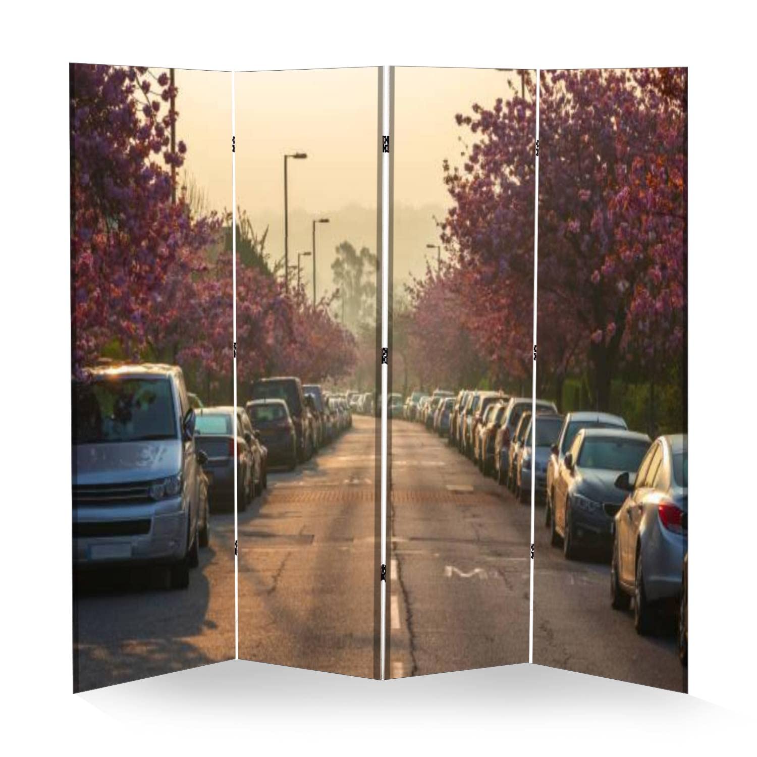 VDSRYGMLB Wooden Room Divider - Cherry Blossom Folding Privacy Screen with 4 Panels, Dual-Sided Canvas Partition for Home Office, Bedroom & Living Room Decor | Indoor Display Shelf & Space Divider