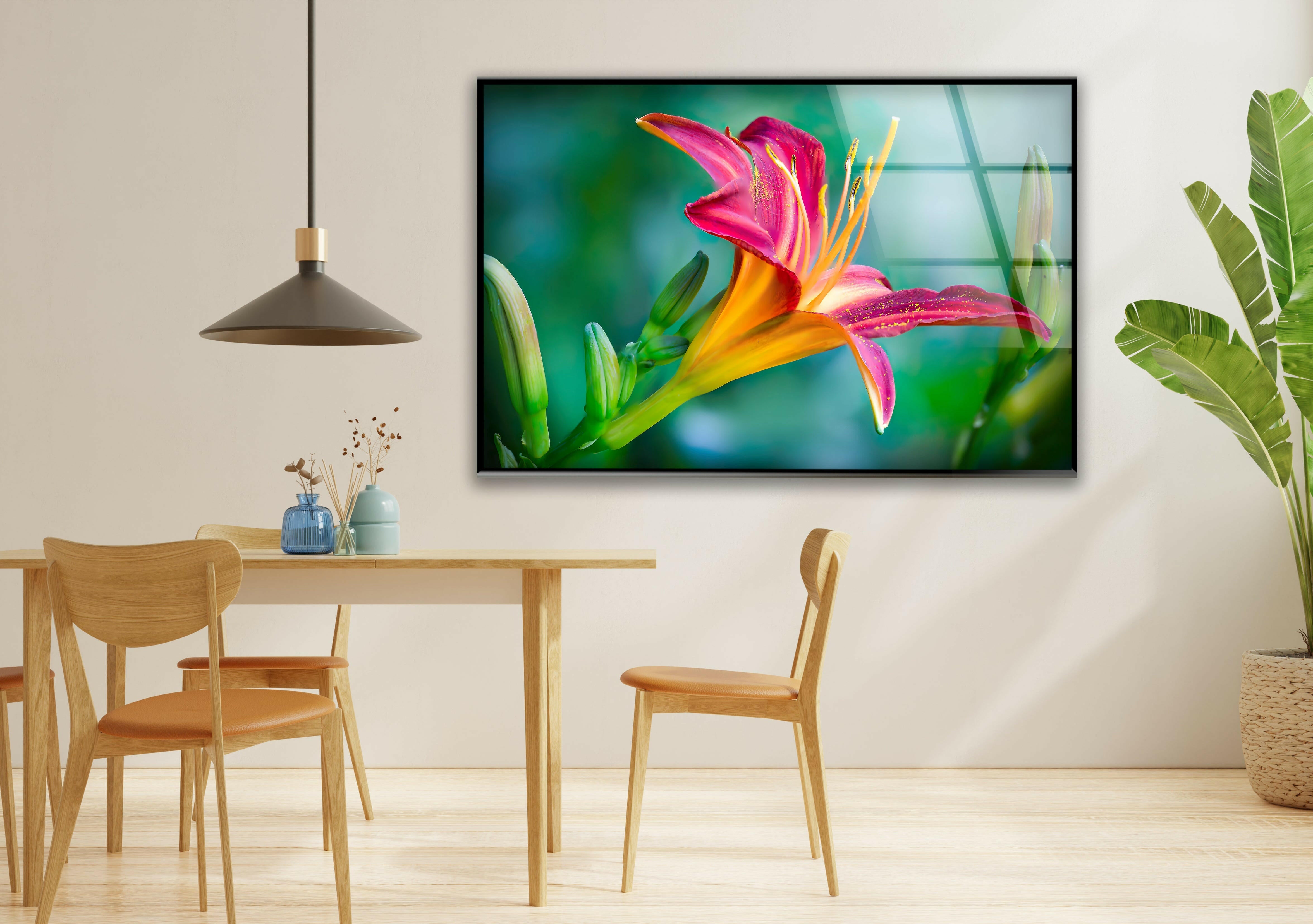 Pink Lily Glass Wall Art - Handmade Floral Decor for Living Room, Bedroom & Office - Elegant Home Decoration & Unique Gift Idea