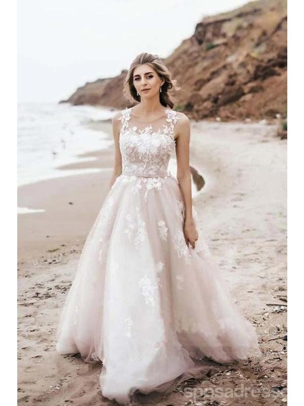 Floral A-Line Sleeveless Strapless Handmade Lace Wedding Dress WD751 - Perfect for Beach, Garden & Boho Chic Bridal Ceremonies