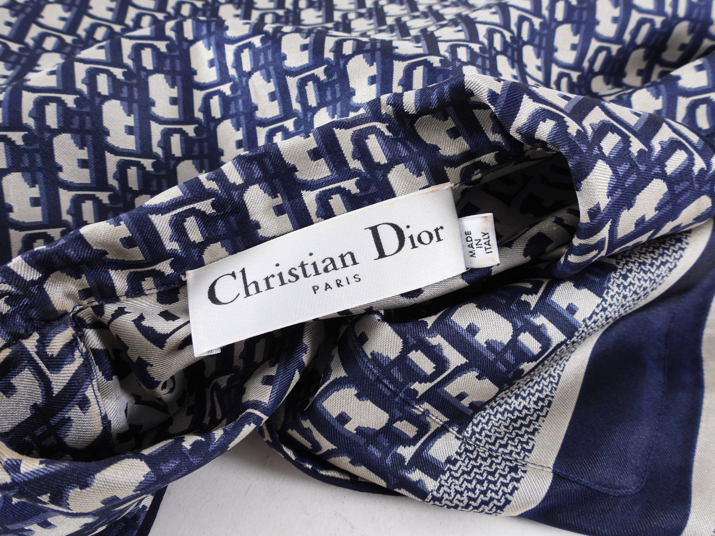 Christian Dior Navy Oblique Silk Button Down Shirt for Women - Size FR34 (XS/S) | Luxury Designer Blouse for Office, Party & Special Occasions