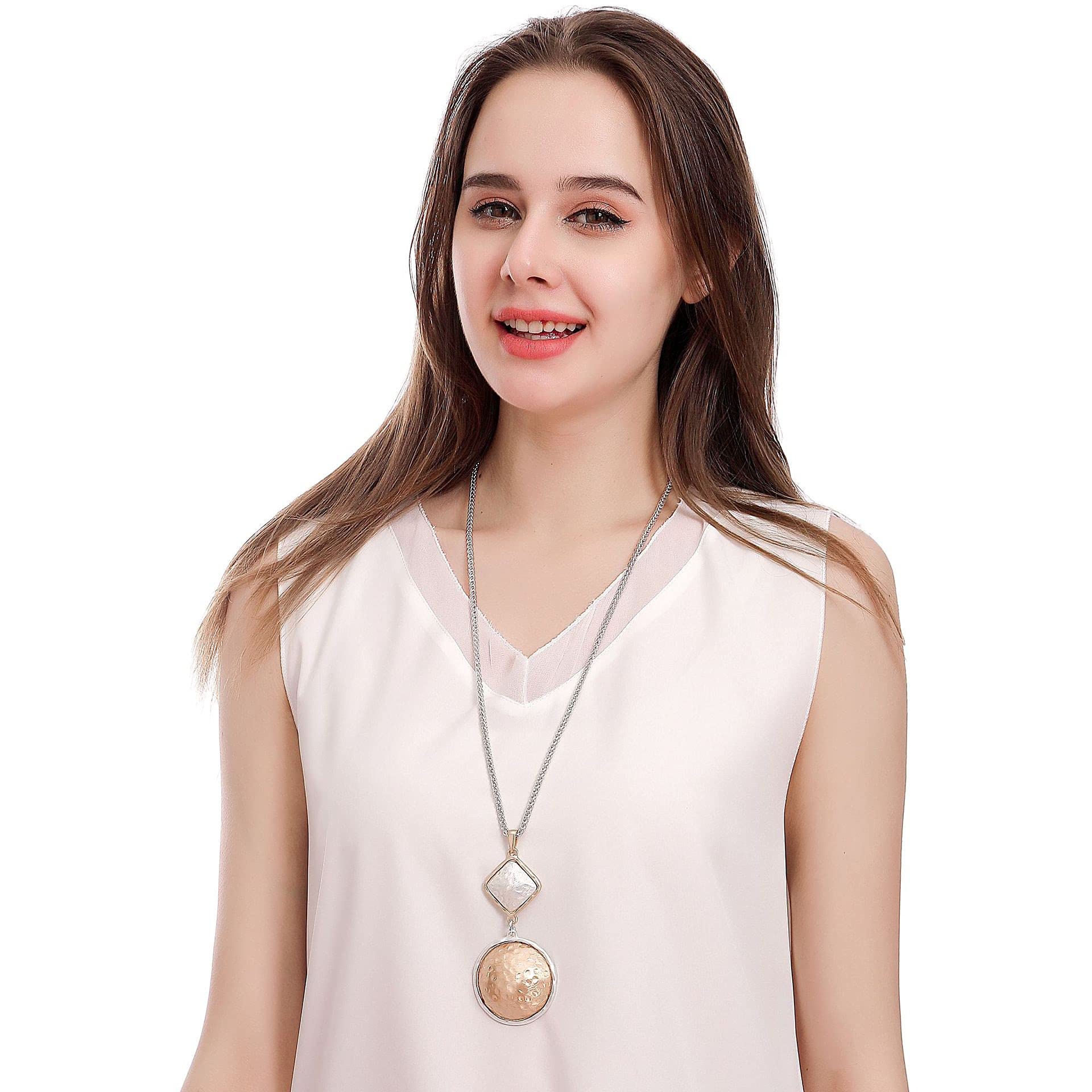 Chunky Chain Long Necklace with Silver Pendant - Women's Fashion Jewelry for Everyday Wear & Special Occasions
