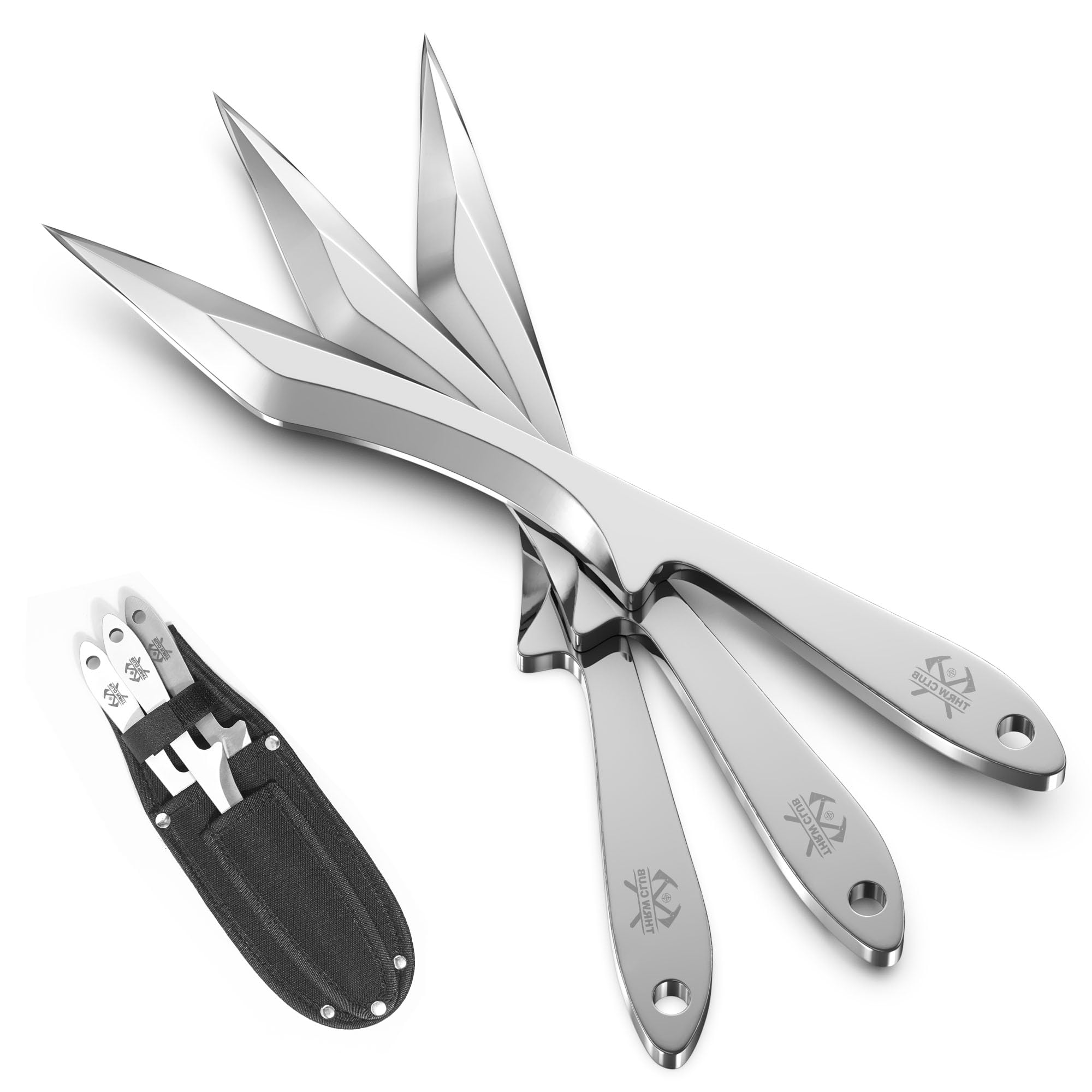 Professional Throwing Knives Set of 3 - 10 Inch Stainless Steel Full Tang Spike Knives with Nylon Sheaths - Perfectly Balanced for No-Spin Throwing - Ideal for Outdoor Recreation, Target Practice & Competitive Knife Throwing Sports