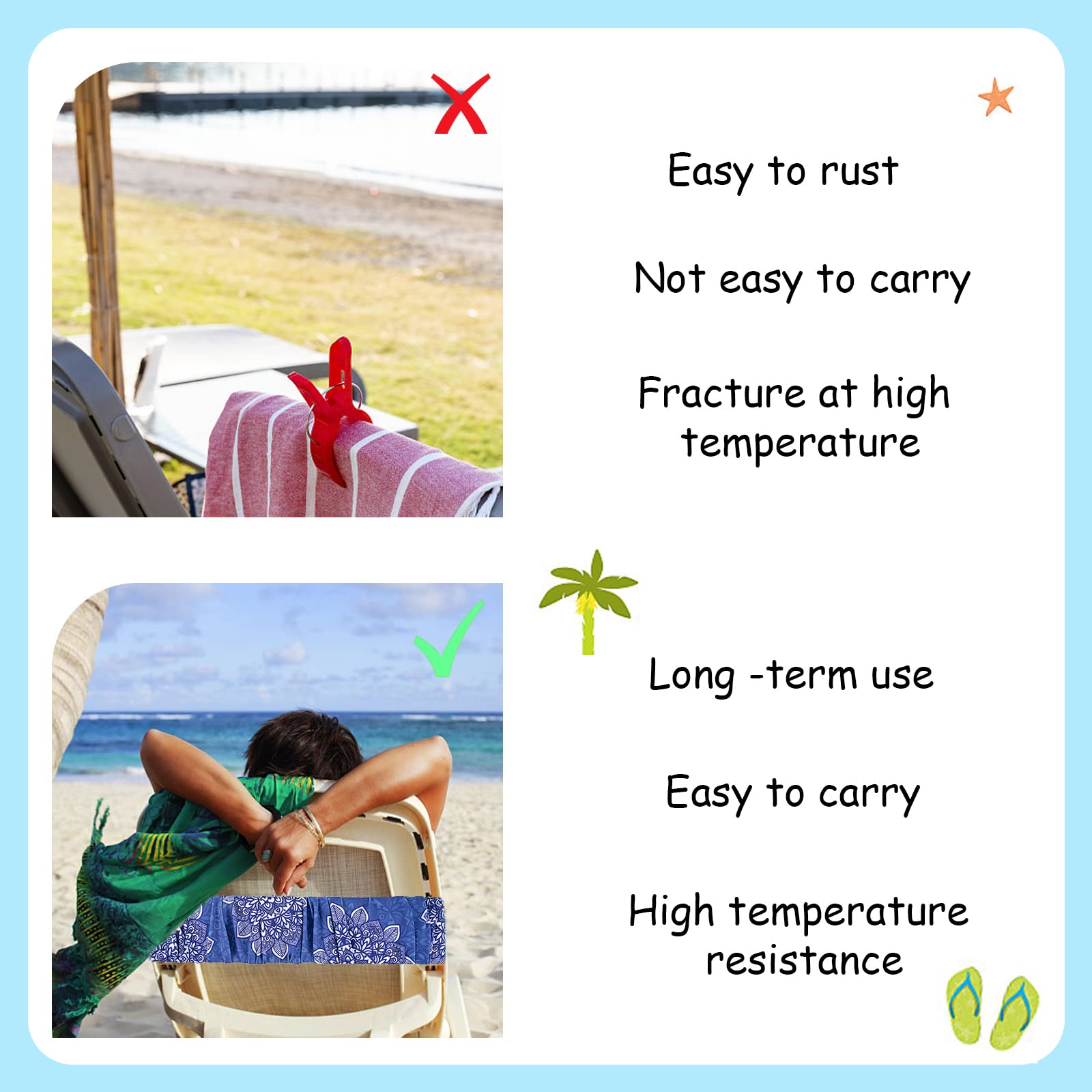 2Pcs Elastic Towel Bands for Beach Chairs - Adjustable Beach Towel Holder Clips for Pool, Cruise & Outdoor Chairs - Secure Towel Straps for Sunbathing, Lounging & Travel (Blue)