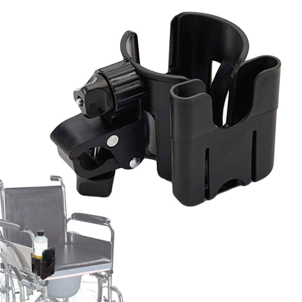 Adjustable 2-in-1 Wheelchair Cup Holder with Phone Bracket - Universal Drink Bottle Holder for Scooters, Walkers & Rollators (Black) - Perfect for Outdoor Mobility & Daily Use