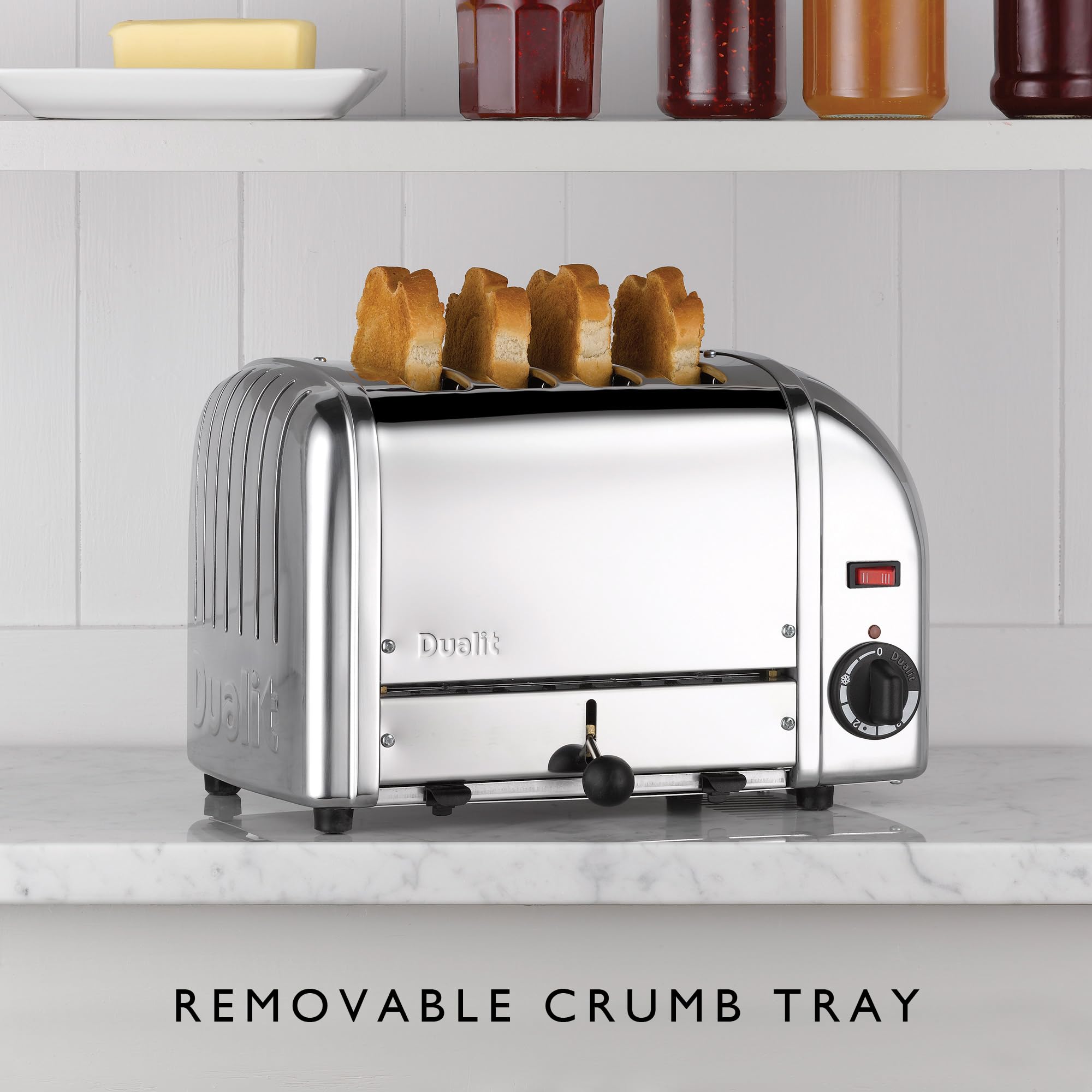 Dualit Classic 4 Slice Vario Toaster - Stainless Steel, Handcrafted in UK - ProHeat® Replaceable Elements - 2/4 Slice Heating, Defrost Function, Mechanical Timer - Durable & Easy to Maintain - Perfect for Breakfast, Brunch & Family Dining