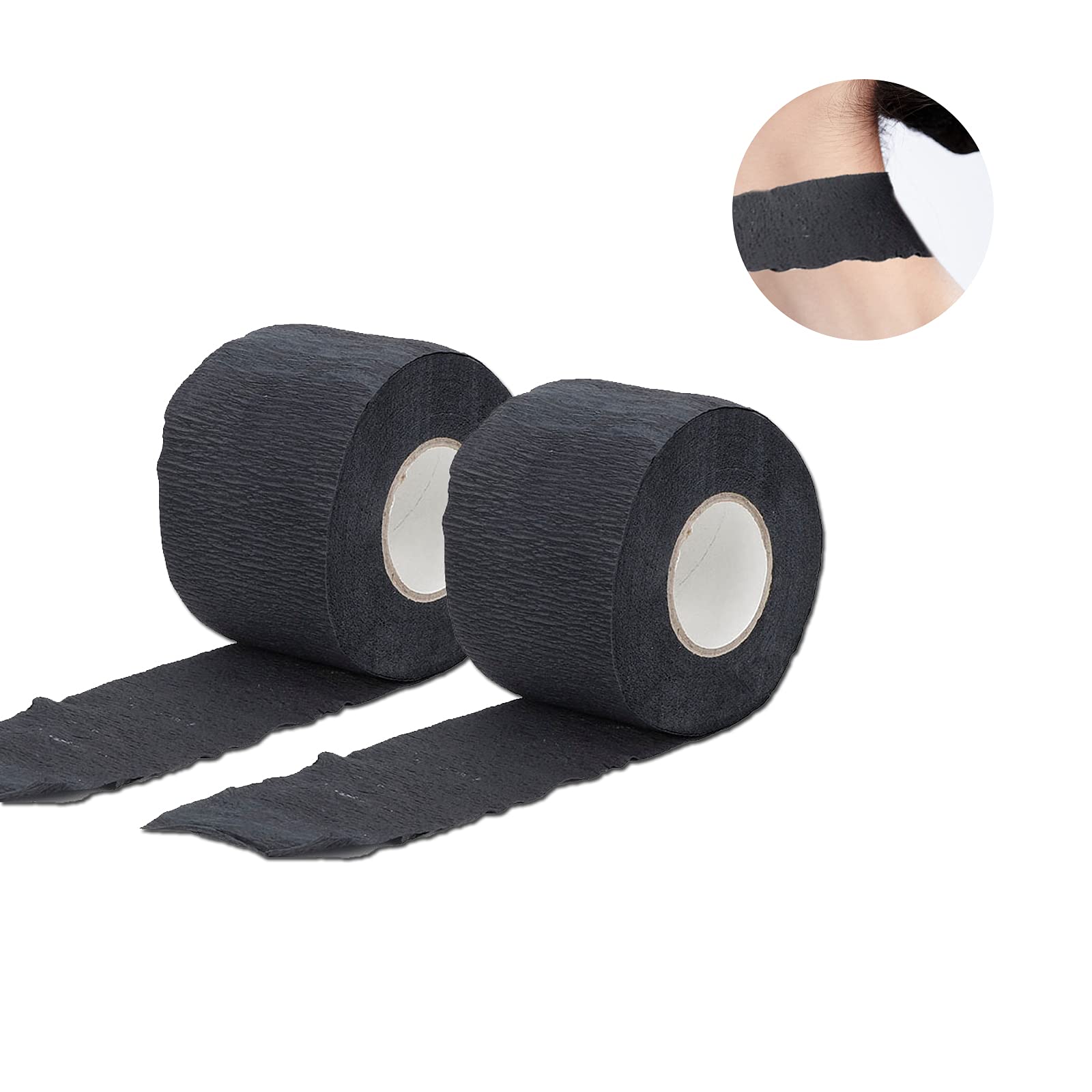2 Rolls Professional Barber Neck Strips - Disposable Black Stretchy Hair Cutting Paper for Salon Styling & Hair Dyeing | Ideal for Barbershops, Hair Salons & Home Haircuts
