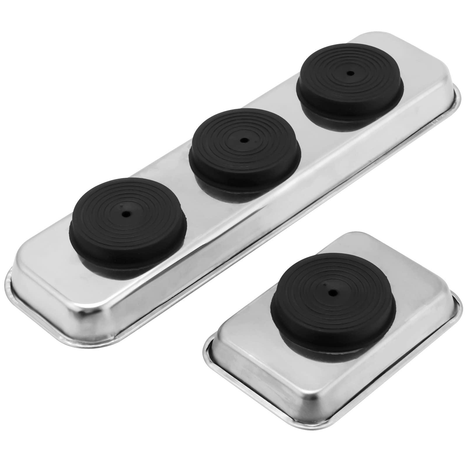 KEILEOHO 10-Piece Stainless Steel Magnetic Parts Tray Set - 2 Sizes (Silver) for Organizing Screws, Bolts & Sockets | Heavy-Duty Magnetic Bolt Holder Trays for Workshop, Garage & DIY Projects