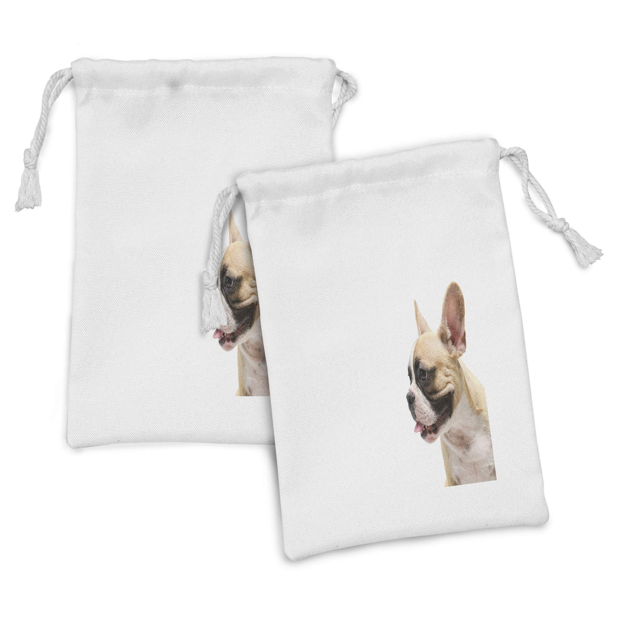 Ambesonne 2-Pack French Bulldog Drawstring Pouch Set - Cute Dog Design for Toiletries, Masks & Party Favors (9