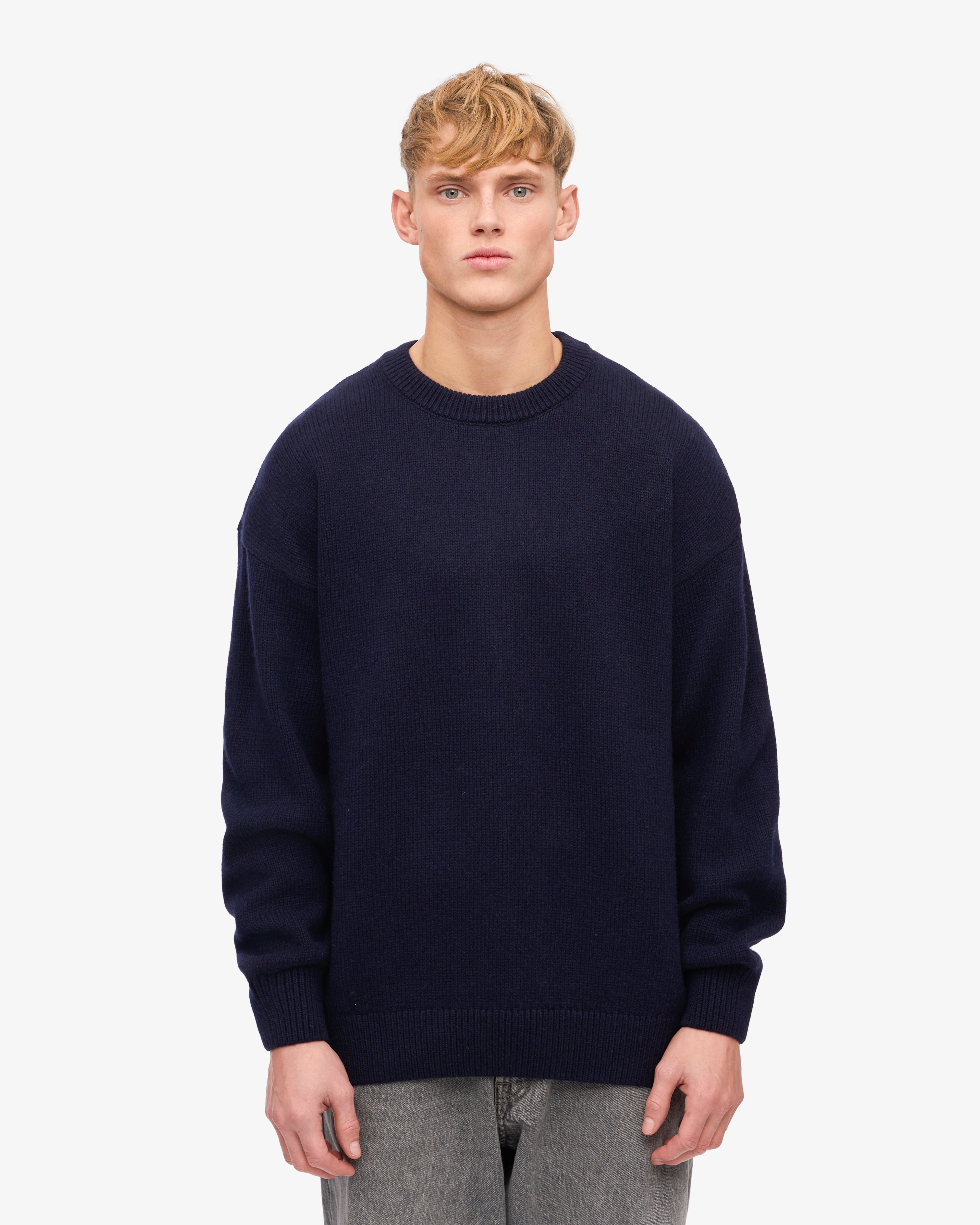 Premium Oversized Merino Wool Sweater for Women - Soft & Warm Navy Blue Crewneck Pullover - Perfect for Winter Layering, Casual Outfits & Cozy Home Wear