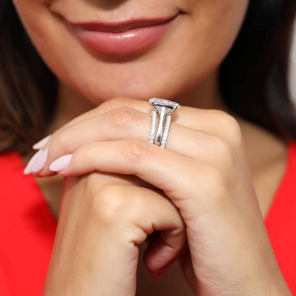 BERRICLE Sterling Silver Solitaire Wedding & Engagement Ring Set for Women - 5.5 Carat Oval Cut Cubic Zirconia CZ, Rhodium Plated, Size 4-10 | Perfect for Proposals, Anniversaries & Special Occasions