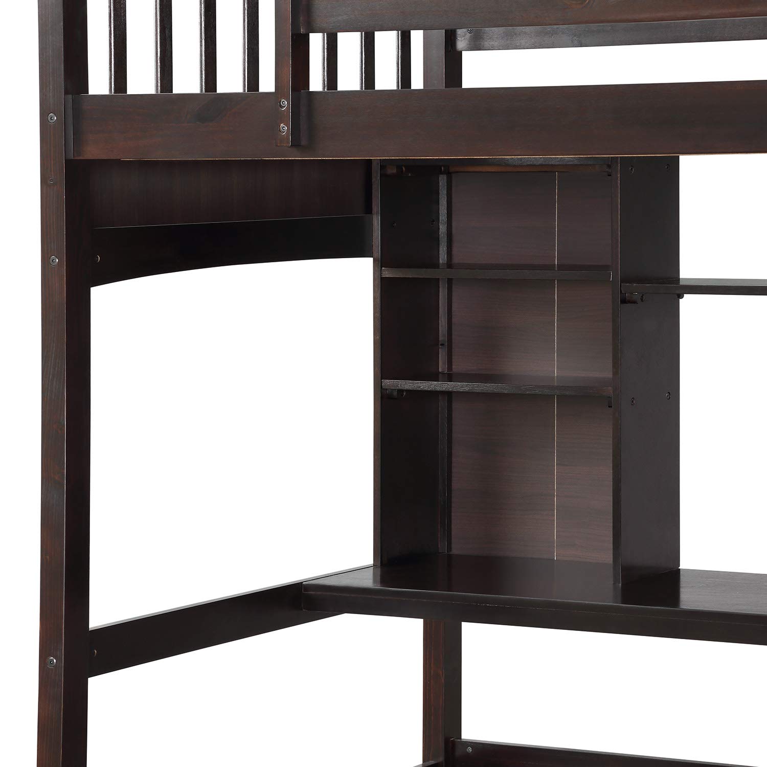 **Twin Size Solid Wood Loft Bed with Angled Ladder, Desk, Storage Shelves & Bookcase - Sturdy Safety Guard Rail, No Box Spring Needed - Perfect for Kids, Teens & Small Spaces**