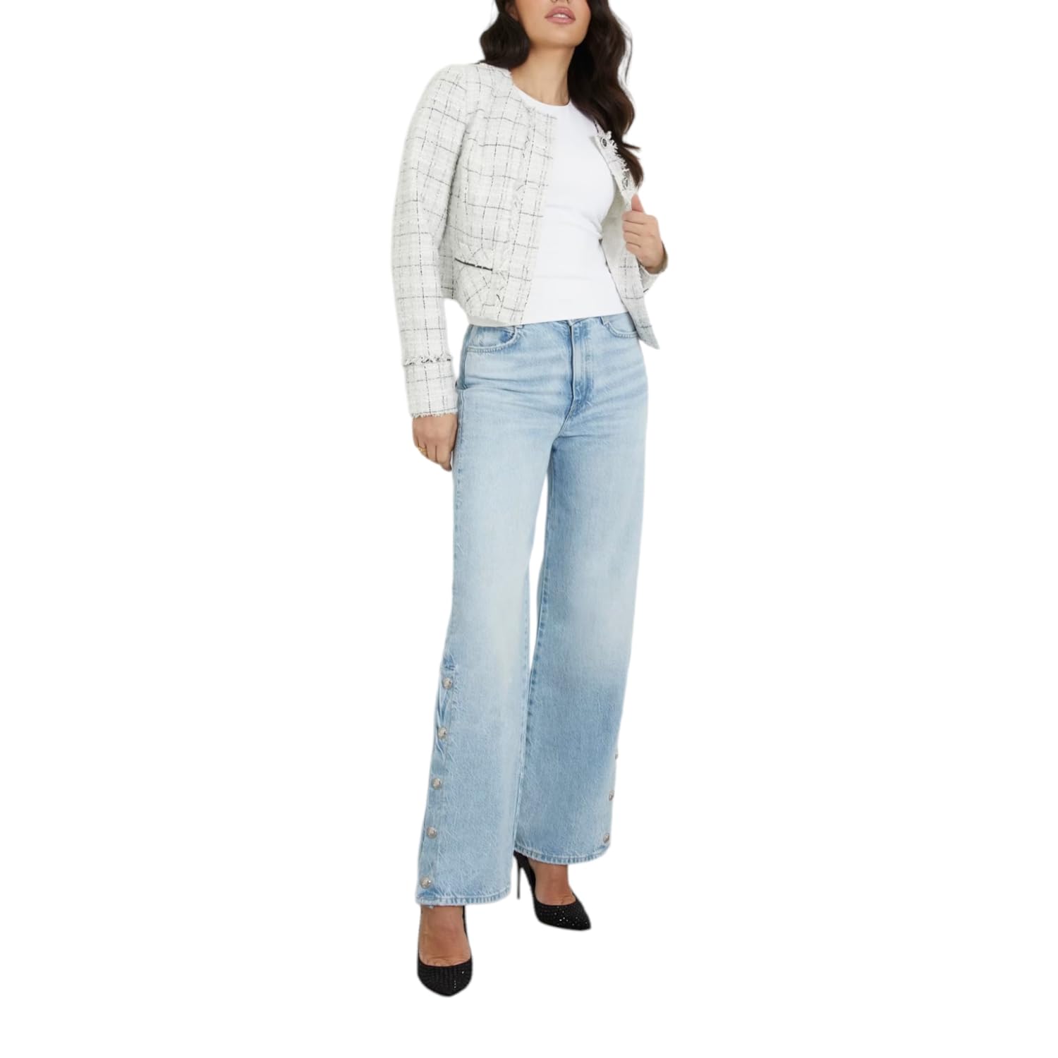 GUESS Women's Long Sleeve Sofia Tweed Jacket - Classic Blazer for Office, Business & Formal Occasions | Stylish Workwear & Professional Outfits for Women