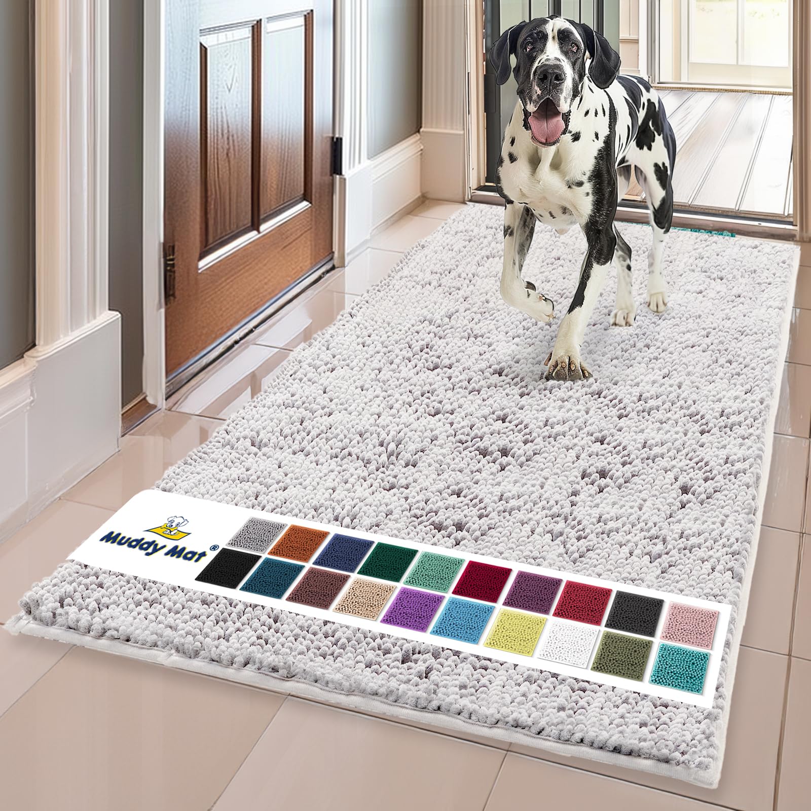 Muddy Mat® Super Absorbent Microfiber Dog Door Mat – Non-Slip Washable Pet Rug for Muddy Paws, Quick Dry Chenille Entryway Carpet (59