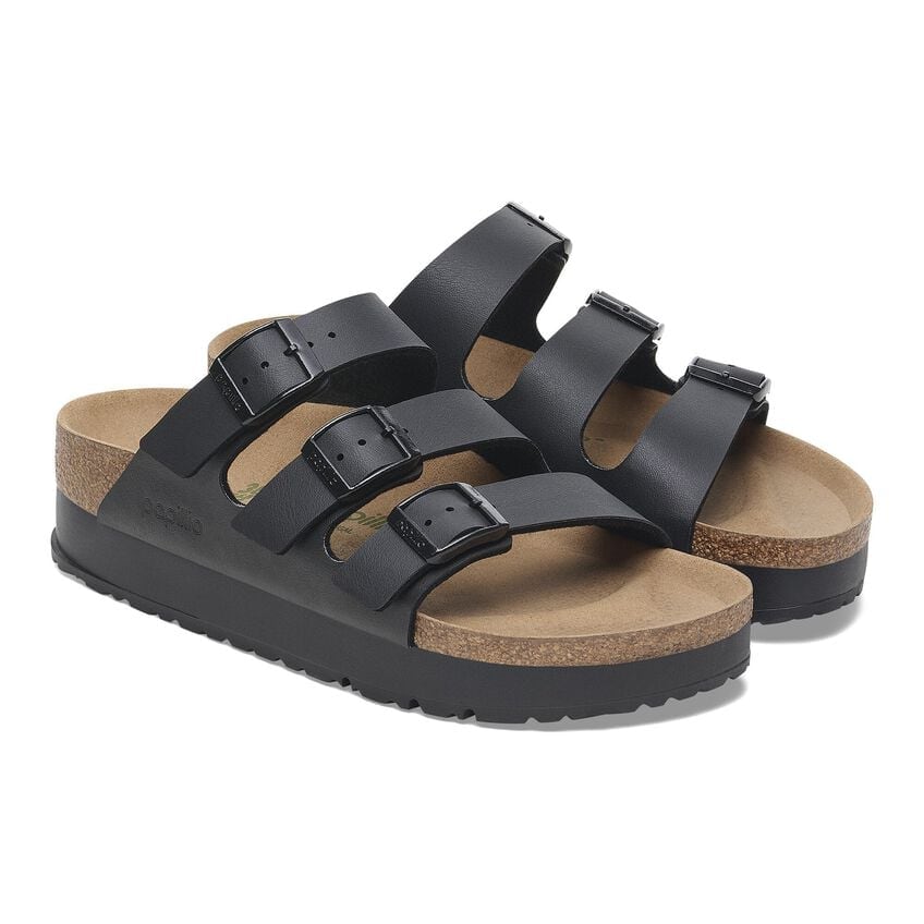 Birkenstock Florida Platform Vegan Sandals in Black - Comfortable & Stylish for Women, Perfect for Casual Wear, Beach, and Summer Outfits