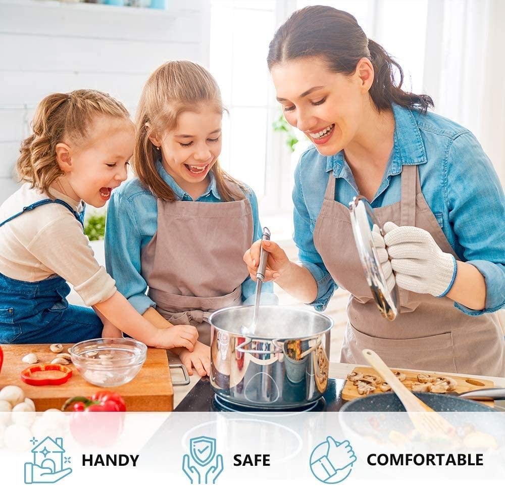 Heat Resistant Oven Gloves - 3 Pairs Cotton Kitchen Mitts with Fingers, Pot Holders for Baking, Grilling & Cooking - Perfect for BBQ, Baking Bread & Handling Hot Pans
