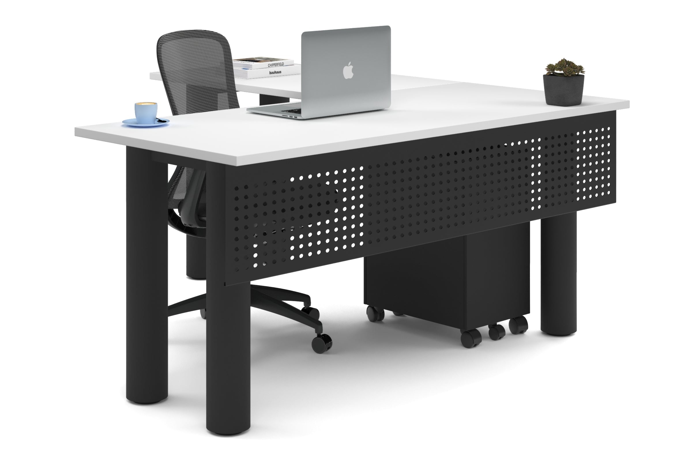 L-Shaped Corner Office Desk with Quadro Cylinder Legs - 1600L x 1700W - Modern Ergonomic Workstation for Home Office & Small Spaces