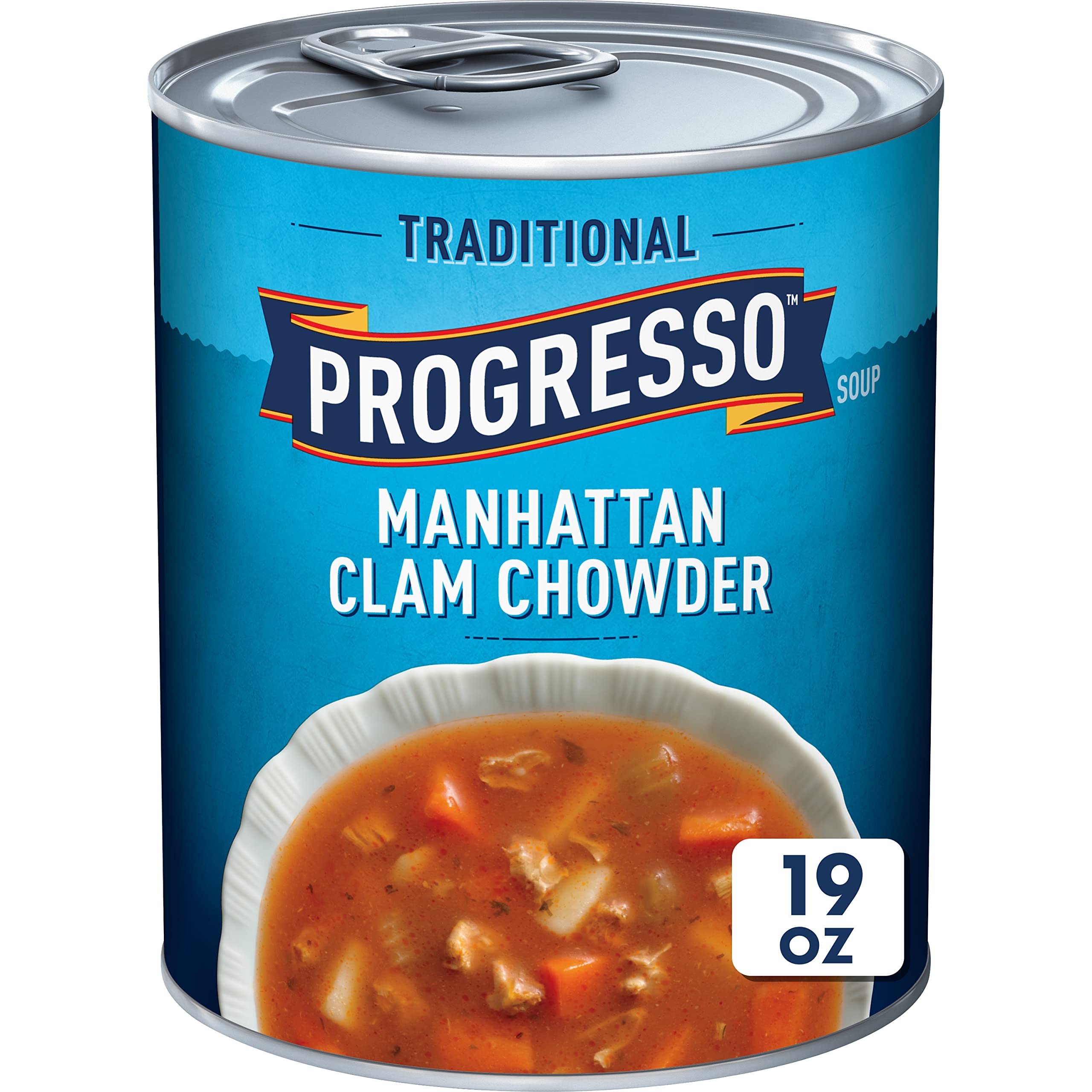 Progresso Traditional Manhattan Clam Chowder Canned Soup - Gluten Free, 19 oz (Pack of 12) | Comfort Food for Cold Days, Quick Lunch & Emergency Pantry Stock