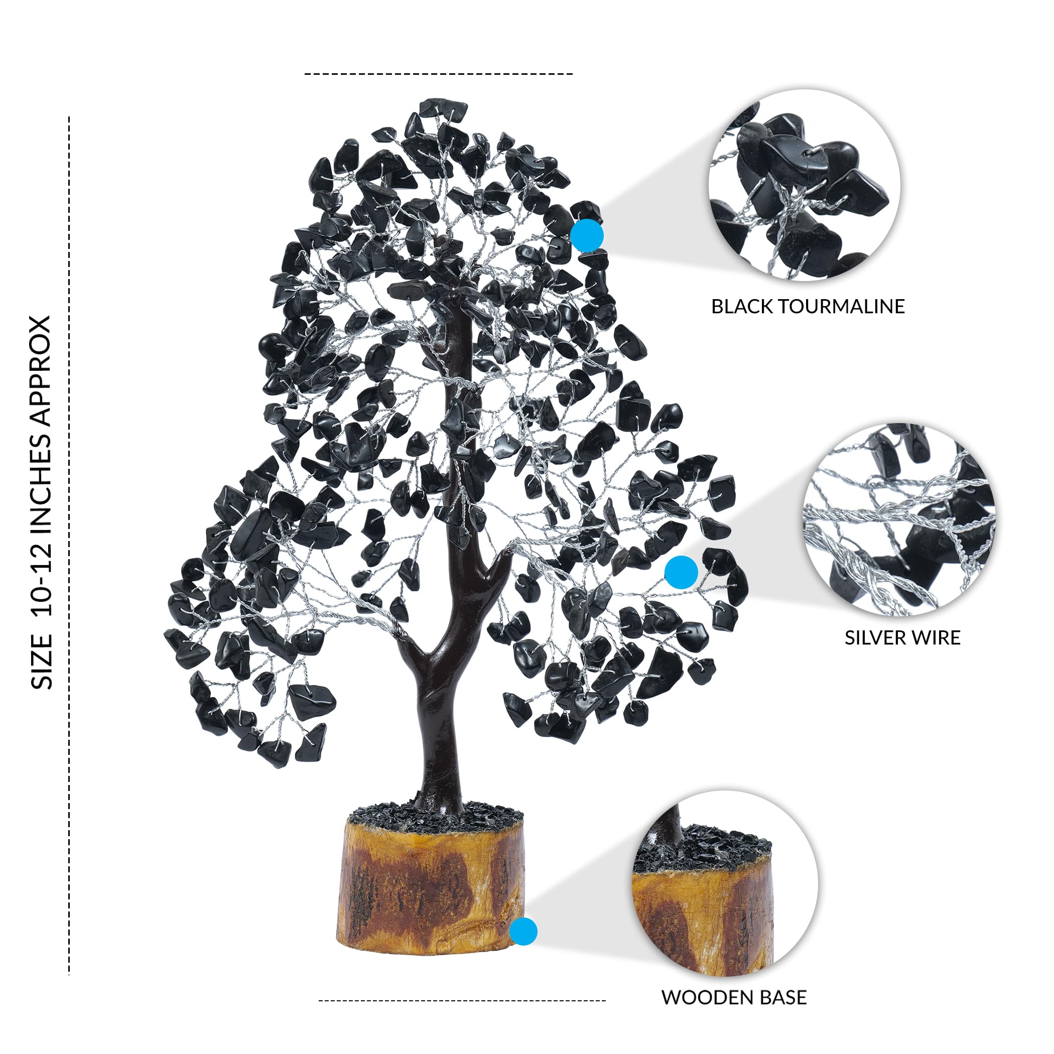 PYOR Black Tourmaline Feng Shui Money Tree with Real Crystals - Abundance Stones for Wealth & Prosperity | Home Office Decor, Spiritual Room Enhancement, Meditation Space & Positive Energy Booster