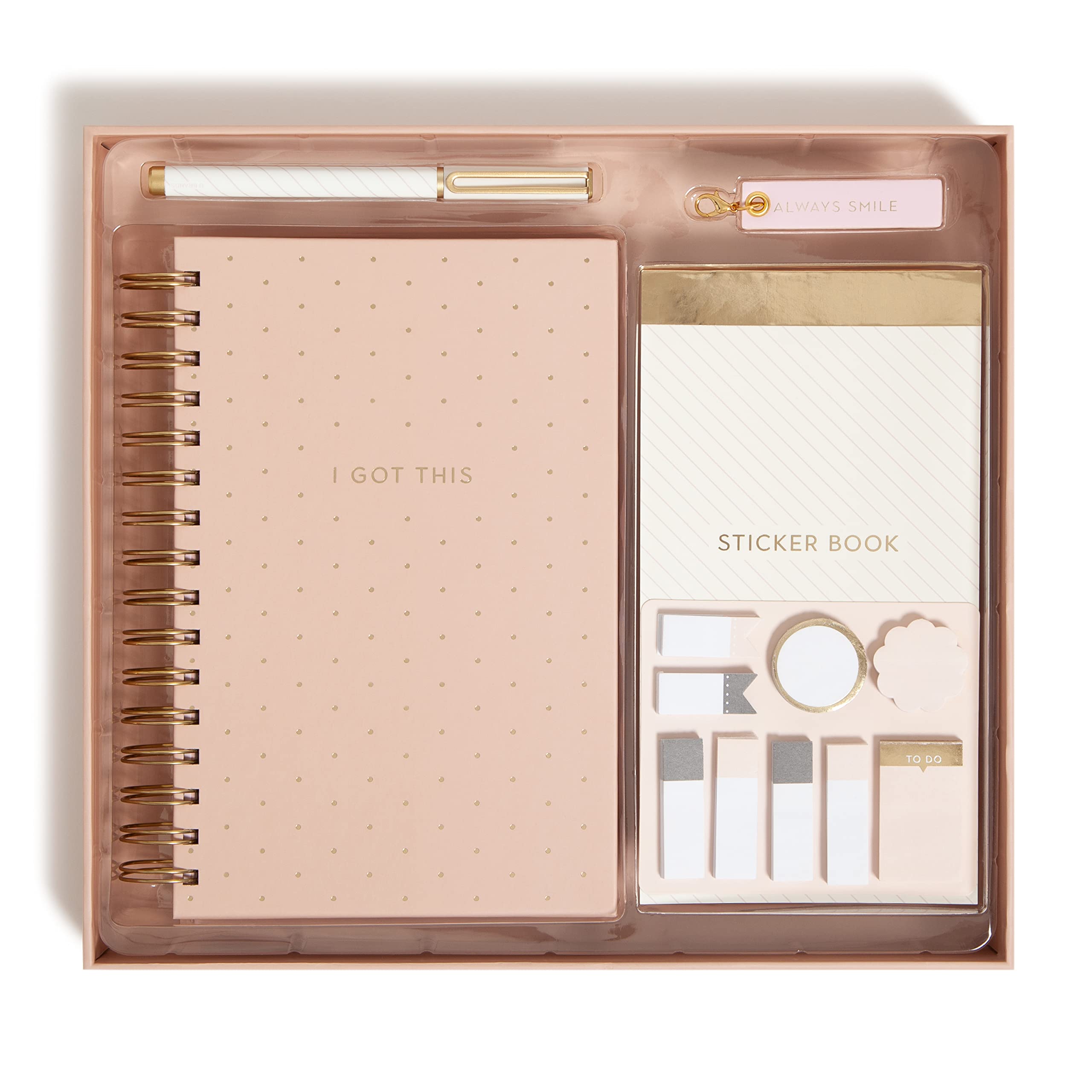 U Brands Blush 'I Got This' Planner Kit - Includes Planner, Pen, Sticker Book, Sticky Notepads & Charm | Perfect for Organizing, Goal Setting & Productivity | Great Gift for Students & Professionals