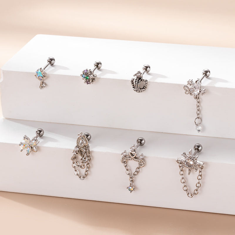 20G Butterfly Crown Dangle Chain Helix Earring - Surgical Steel Cartilage Piercing Jewelry for Women | Perfect for Everyday Wear, Parties & Special Occasions