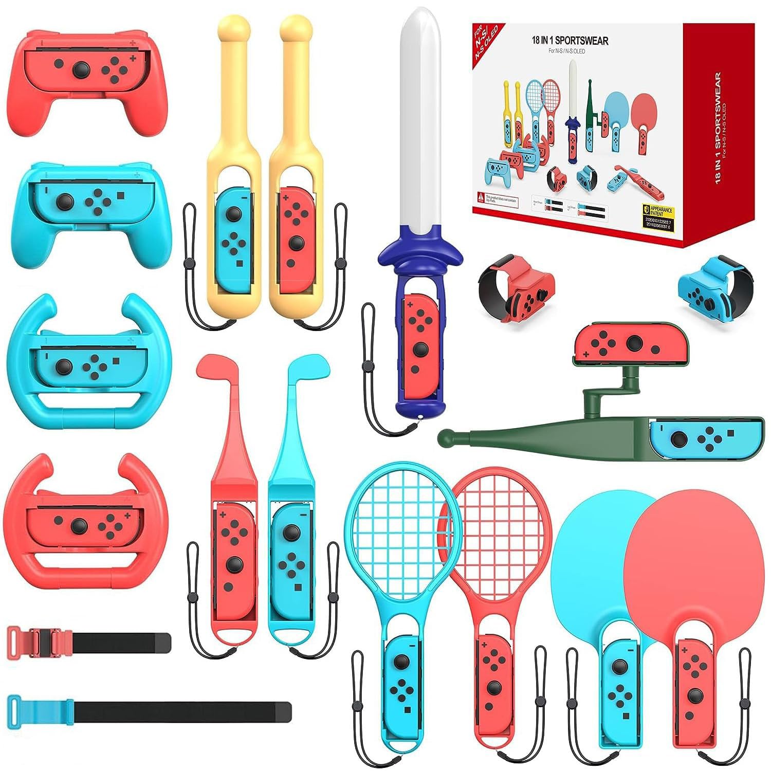Nintendo Switch Sports Accessories Bundle - 18-in-1 Family Game Kit for Switch & Switch OLED with Tennis Rackets, Golf Club & More | Perfect for Family Game Nights & Multiplayer Fun