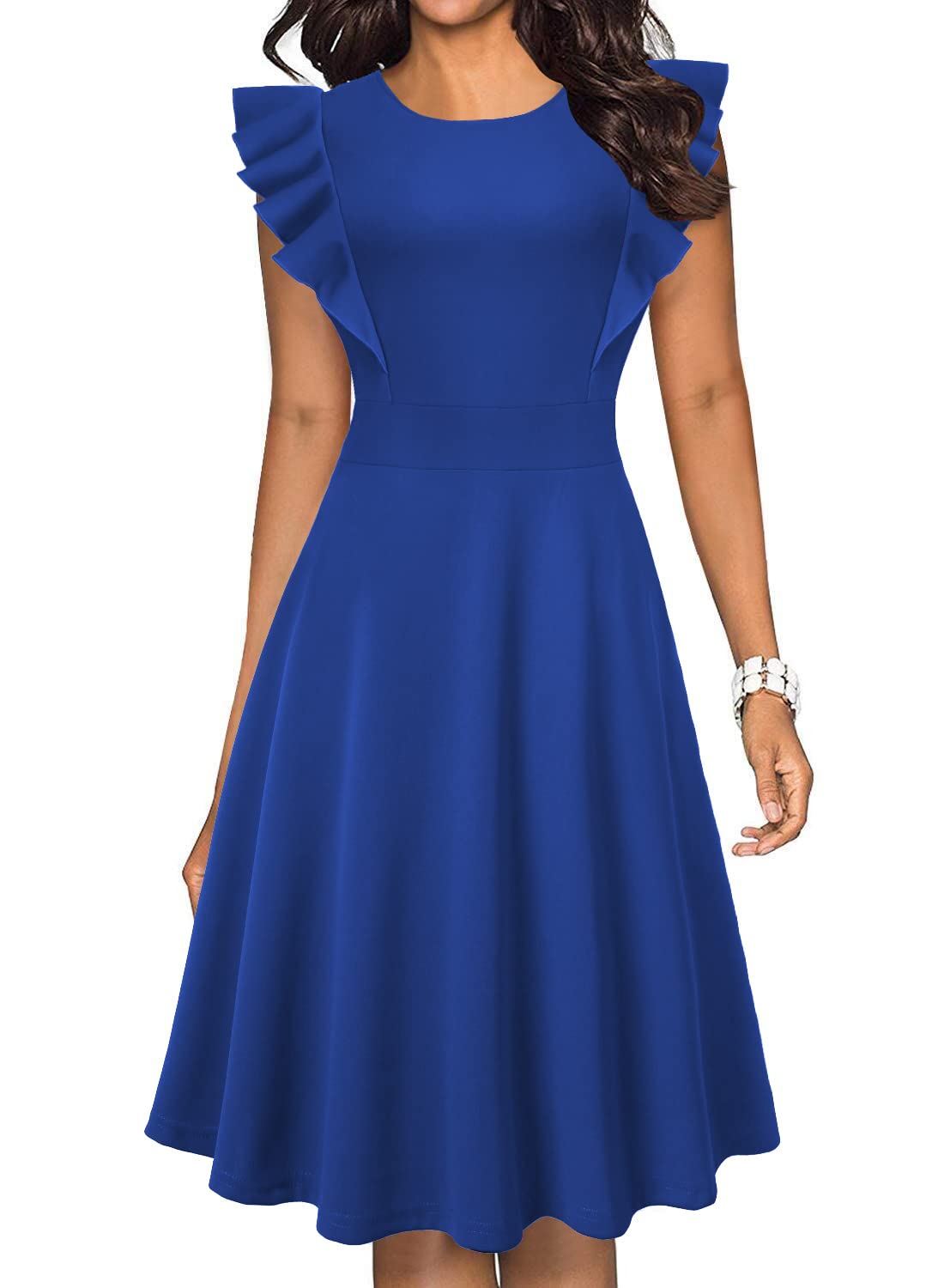 Vintage Floral Ruffle A-Line Swing Dress for Women - Elegant Cocktail Party Dress with Pockets | Perfect for Weddings, Date Nights & Special Occasions