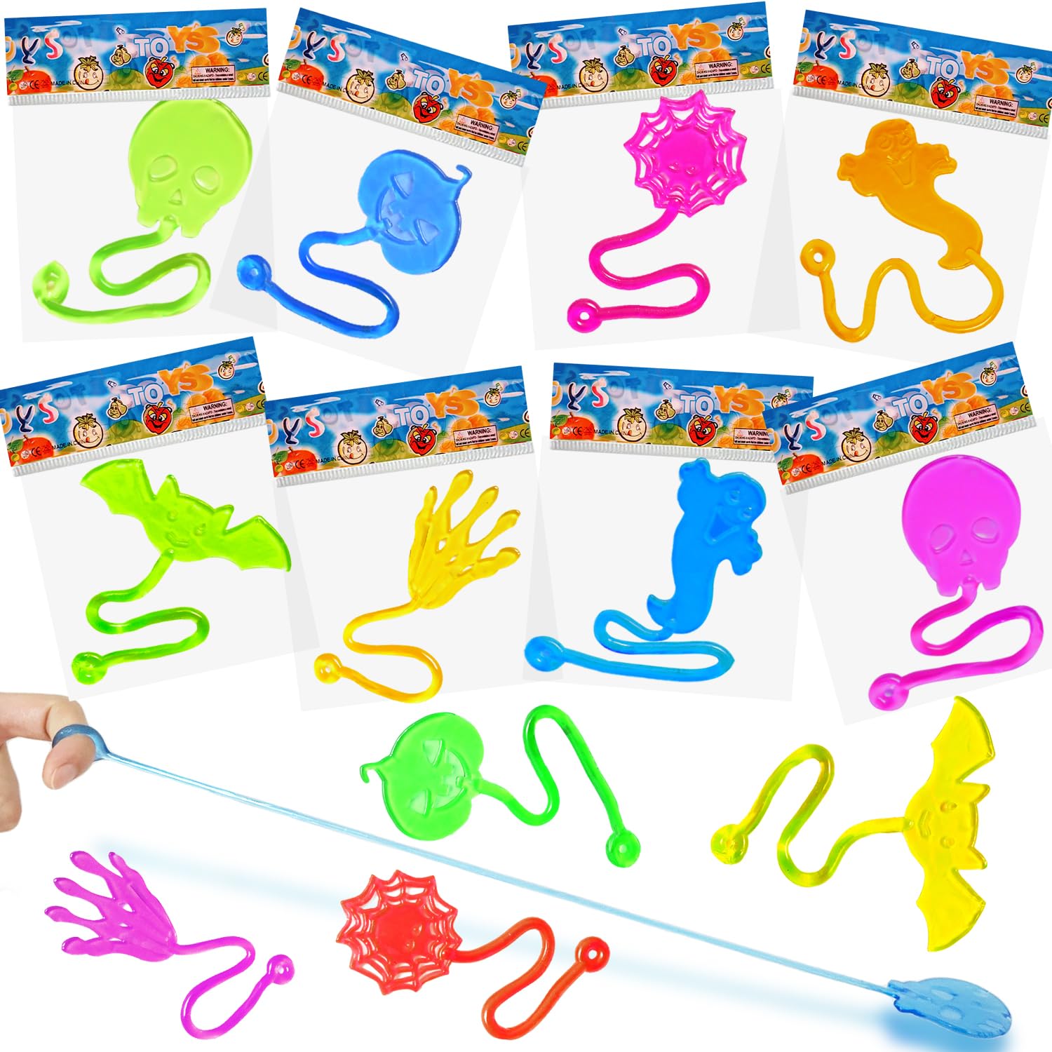 28 Pcs Halloween Sticky Hands Toys for Kids - Skull, Bat, Ghost & Pumpkin Stretchy Party Favors for Trick or Treat, Goodie Bags, Pinata Fillers & Classroom Prizes | Perfect for Halloween Parties, School Events & Festive Gift Giving