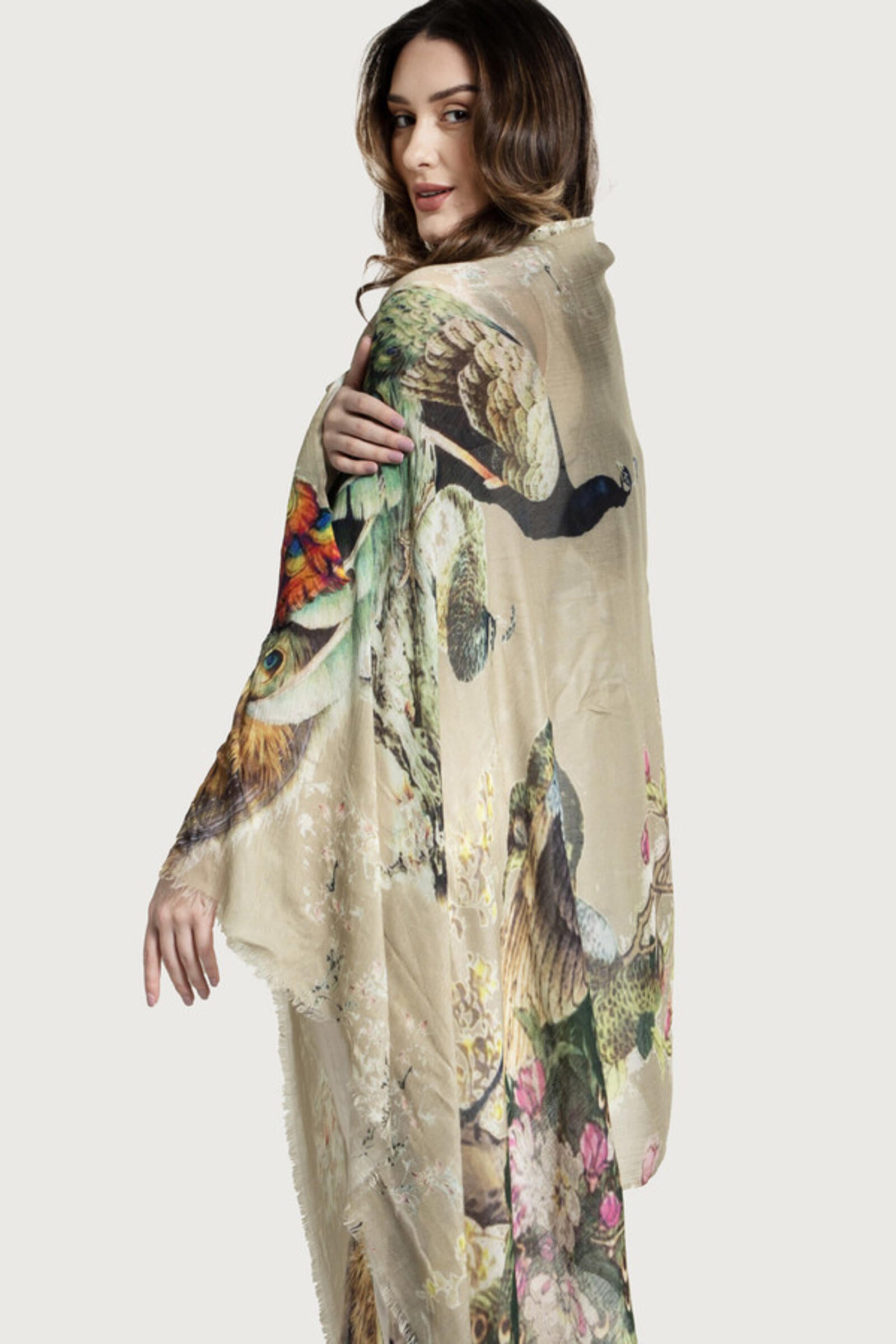 Elegant Peacock Garden Scarf - Lightweight Floral Print Shawl for Women - Perfect for Spring Outfits, Beach Cover-ups, and Evening Events