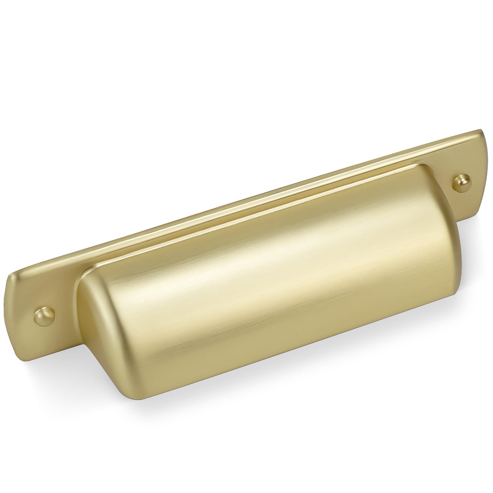 10 Pack 3 Inch (76mm) Brushed Brass Cabinet Handles - Gold Kitchen Cup Pulls for Drawers & Cabinets - Vintage Style Hardware for Home Renovation & Furniture Upgrade