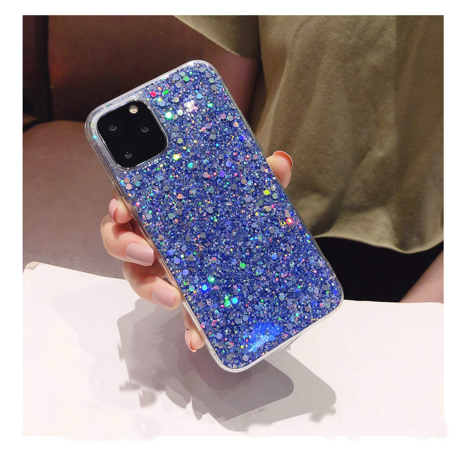 Winzizo iPhone 12 Case & iPhone 12 Pro Case - Clear Glitter Sparkle TPU Protective Cover, Slim Soft Silicone Shockproof Phone Case for Women & Girls (6.1 Inch, Blue) | Perfect for Everyday Use, Parties & Gifts