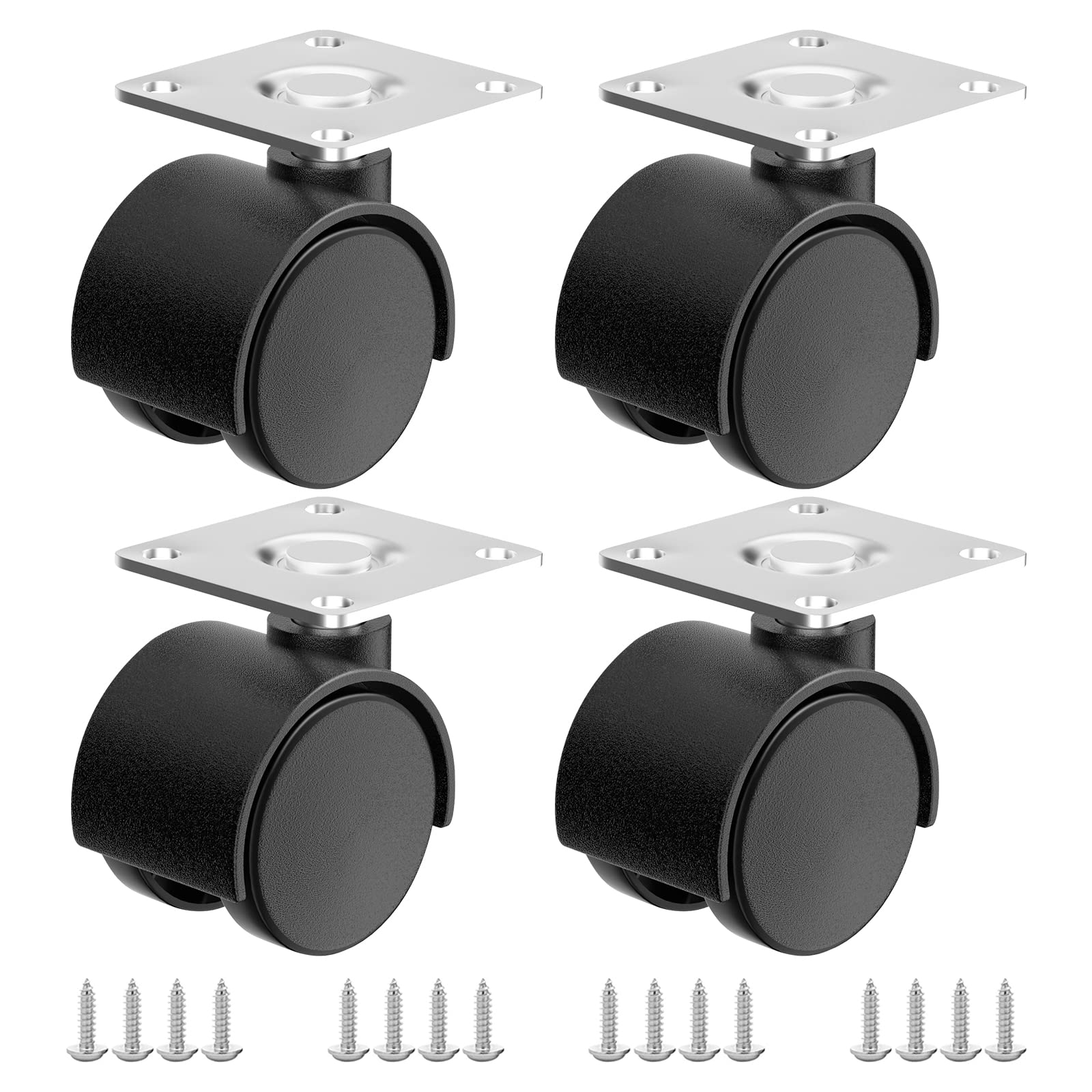 4-Piece 1-Inch Nylon Plastic Swivel Casters for Furniture & Workbenches - Heavy Duty Replacement Wheels for Tables, Carts & Office Chairs (Black) - Perfect for Home, Workshop & Office Mobility