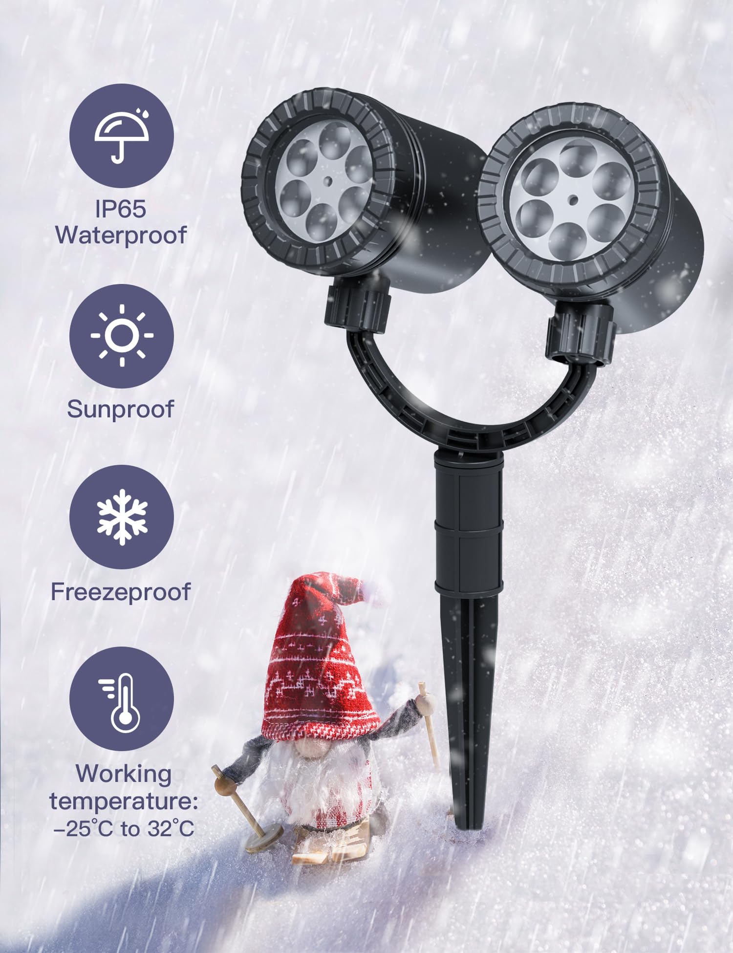 ZBPP Outdoor LED Christmas Lights - Double Head Snowflake Projection Lights with Rotating Snow Effect, IP65 Waterproof & Super Bright for Xmas Holiday Party, Landscape, Yard, and Home Decoration | Perfect for Christmas Tree, Front Porch, and Winter Wonderland Displays