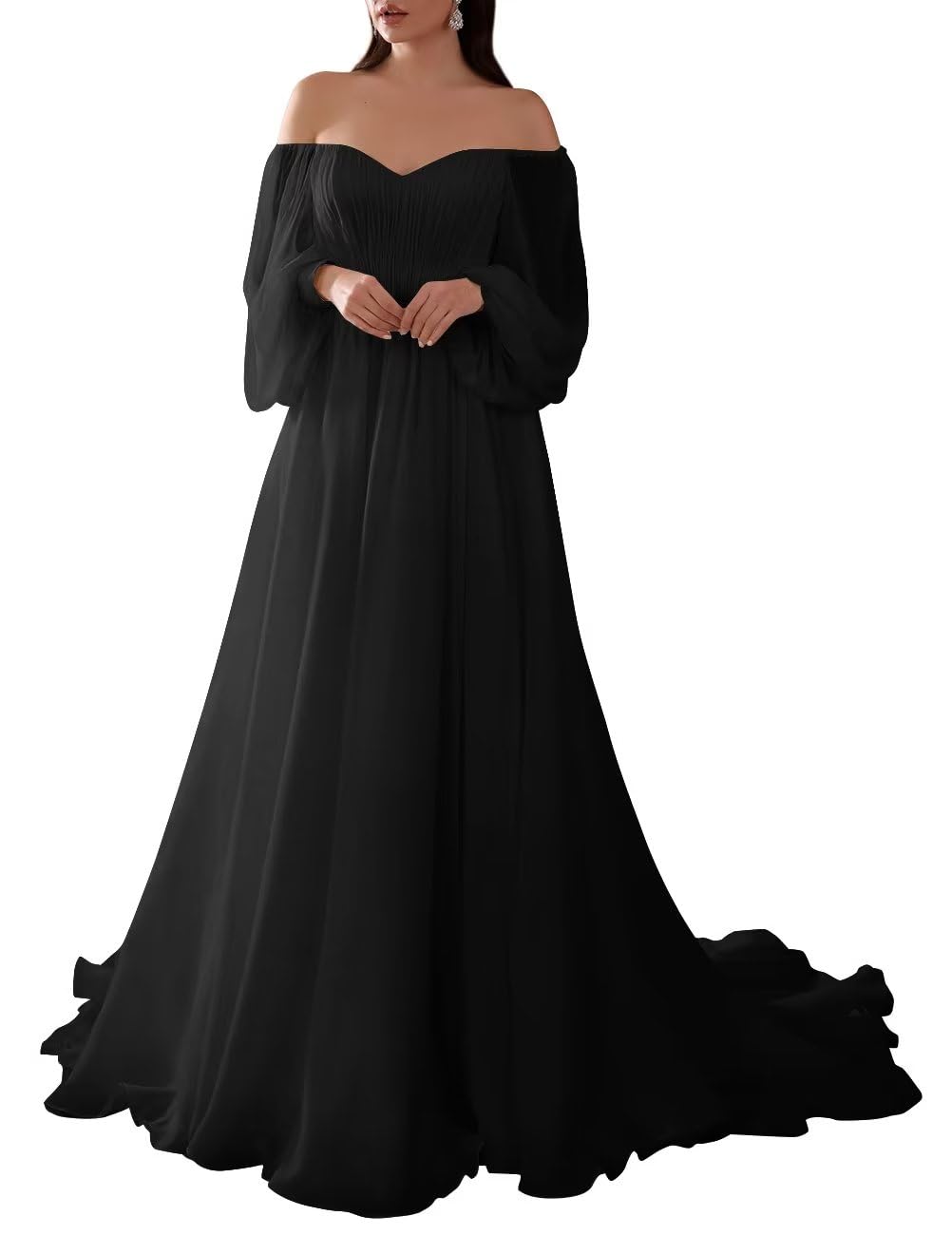 ALFEICE Elegant Long Sleeve Chiffon Wedding Dress for Bride - Off Shoulder Beach Bridal Gown for Women | Perfect for Beach Weddings, Outdoor Ceremonies & Romantic Photoshoots