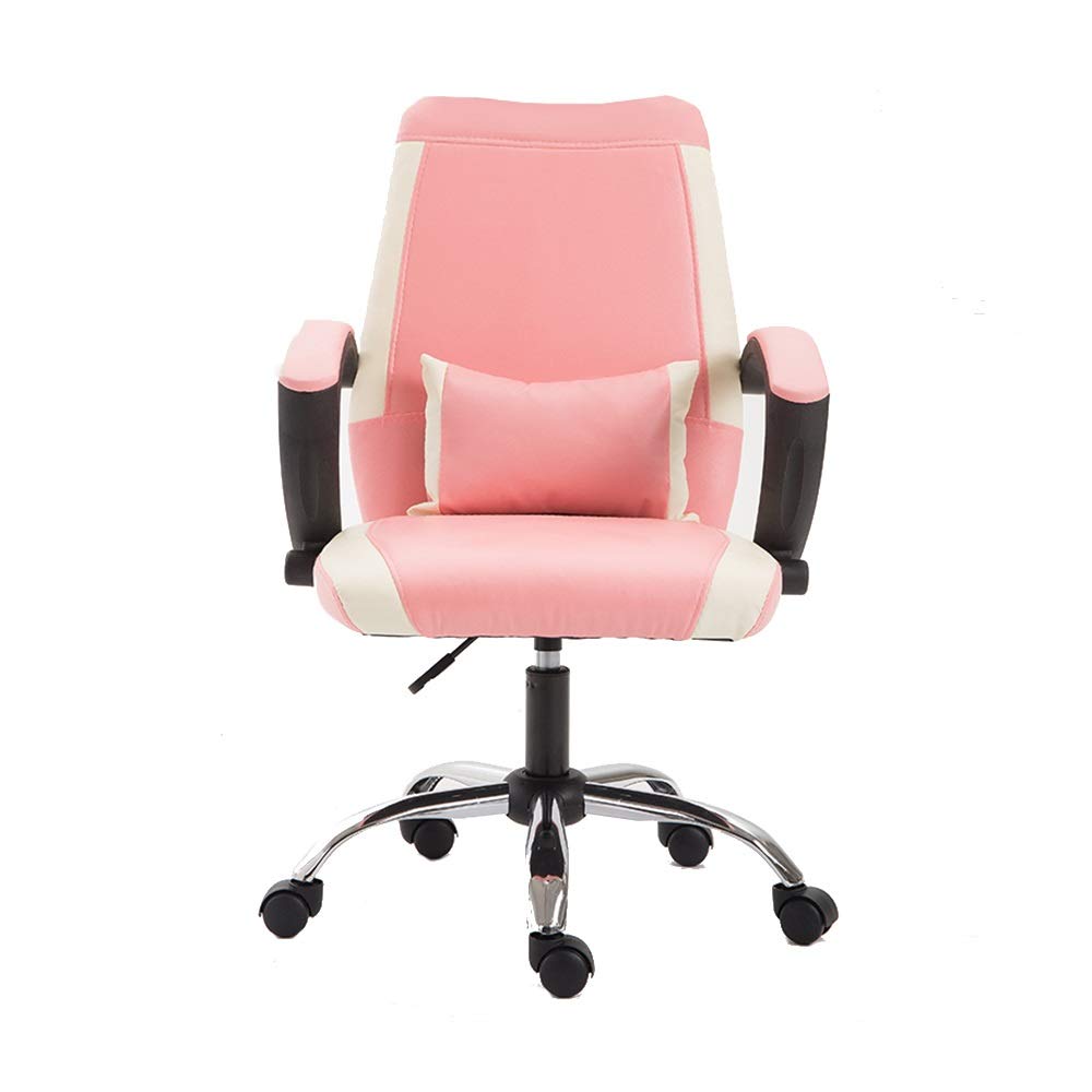 Ergonomic Swivel Conference Chair with Lumbar Support - Adjustable Height, 360° Rotation for Home Office, Student Dorm & Executive Workspace (Pink & White) - Perfect for Long Work Sessions & Online Meetings