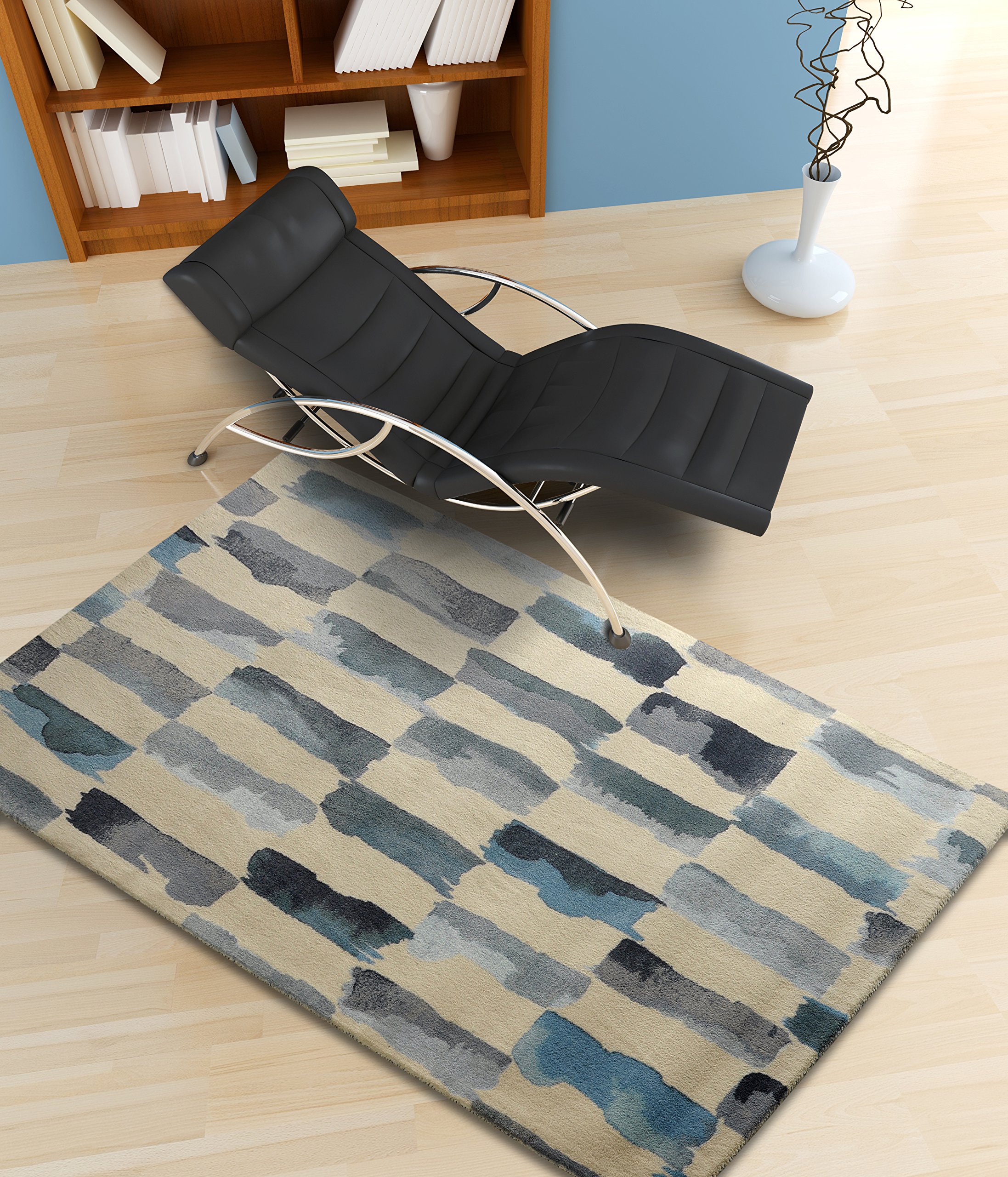 Modern Turquoise Painted Weave Area Rug 5x7 Feet - Soft Bohemian Decor for Living Room, Bedroom & Office | Rugsmith Premium Handmade Rugs