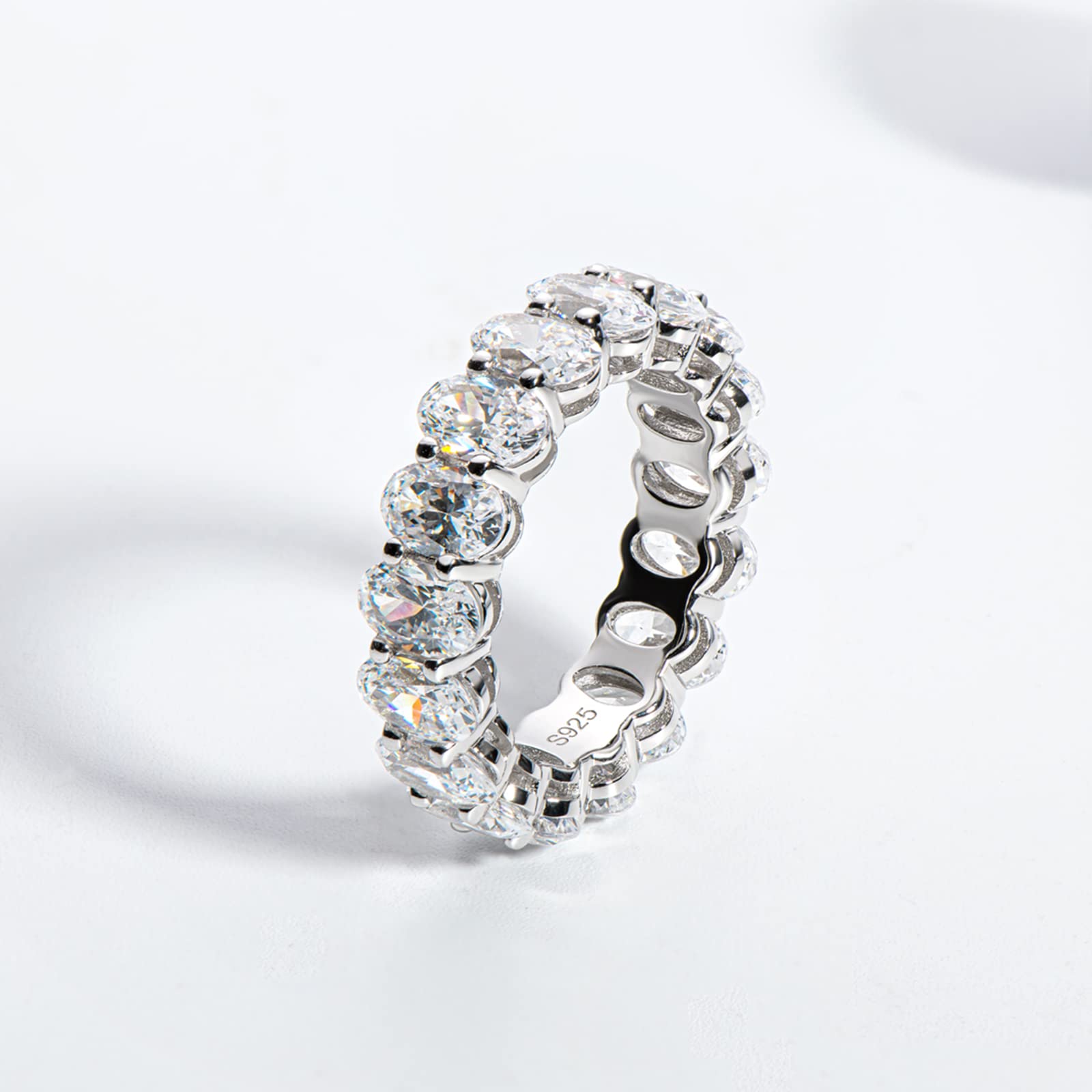 AINUOSHI 925 Sterling Silver Eternity Ring for Women - Emerald/Oval/Radiant/Round/Cushion Cut Cubic Zirconia CZ Wedding Band, Elegant Engagement Jewelry Gift with Jewelry Box (Perfect for Anniversary, Proposal, Valentine's Day)