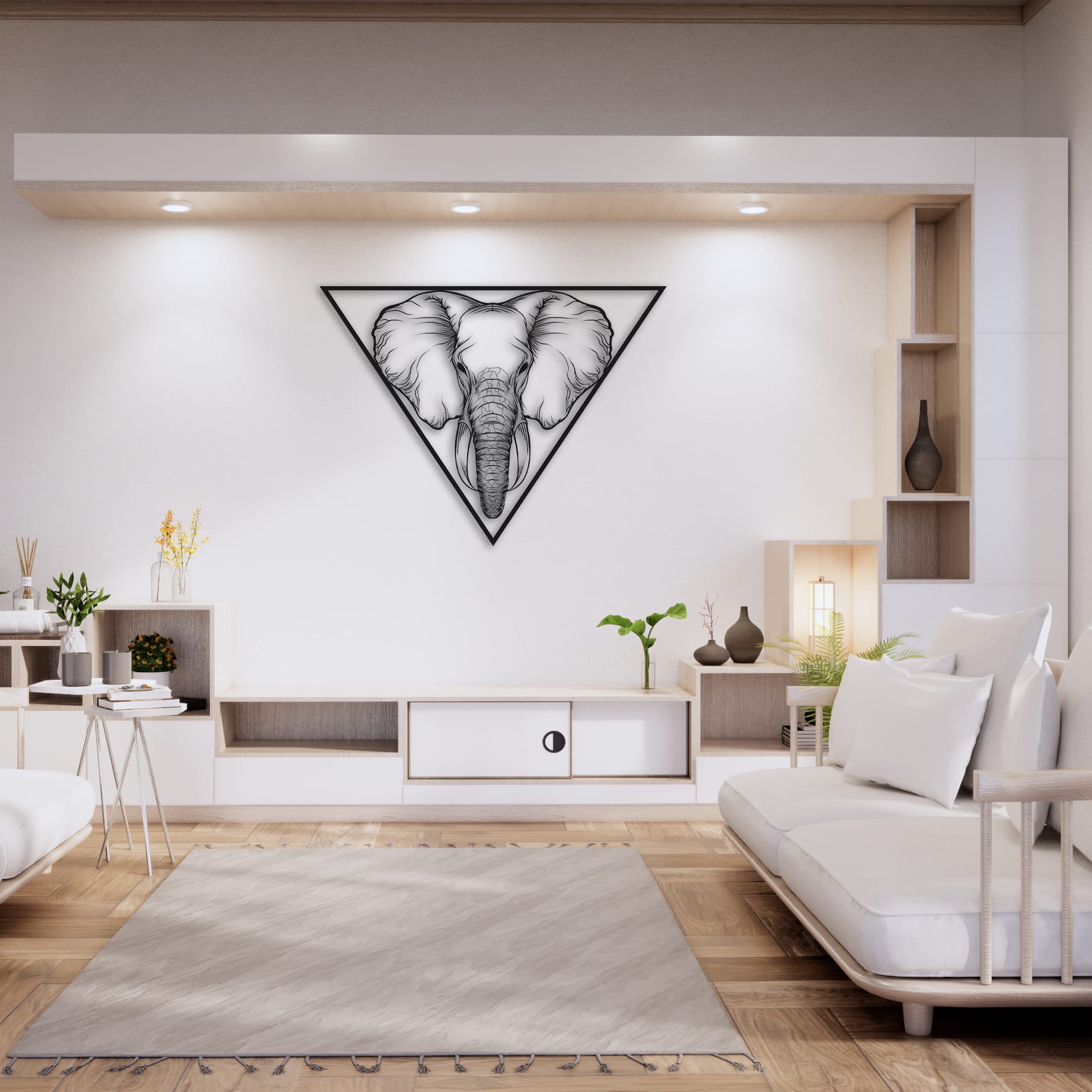 60x60cm Black Elephant Metal Wall Art - Modern Home Decor for Living Room & Bedroom - Unique Wall Hanging Artwork & Housewarming Gift Idea