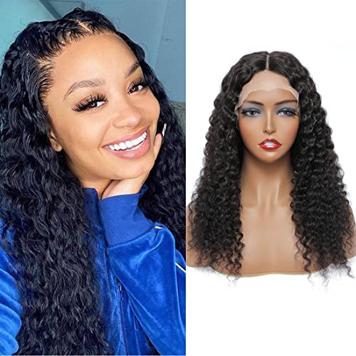 13x4 Middle Part Lace Front Wigs Human Hair 22 Inch Black Water Wave Pre Plucked Deep Wigs for Black Women - Natural Look for Daily Wear, Parties & Special Occasions