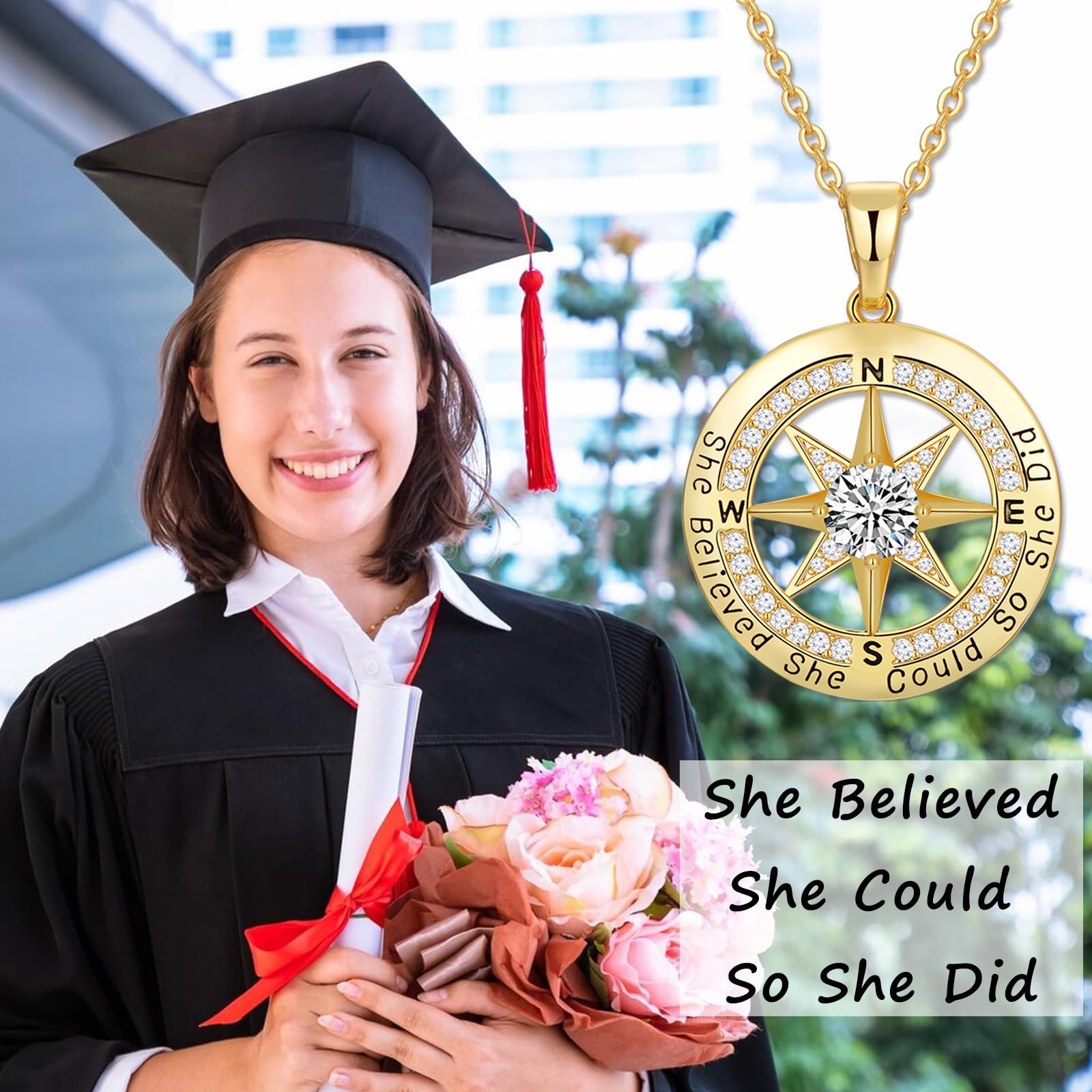 2024 Graduation Gifts for Women - S925 Sterling Silver Compass Necklace for Girls, College & High School Graduation Jewelry | Perfect Gift for Wife, Girlfriend, Sister, Daughter, Niece | Elegant Everyday Wear & Special Occasion Jewelry