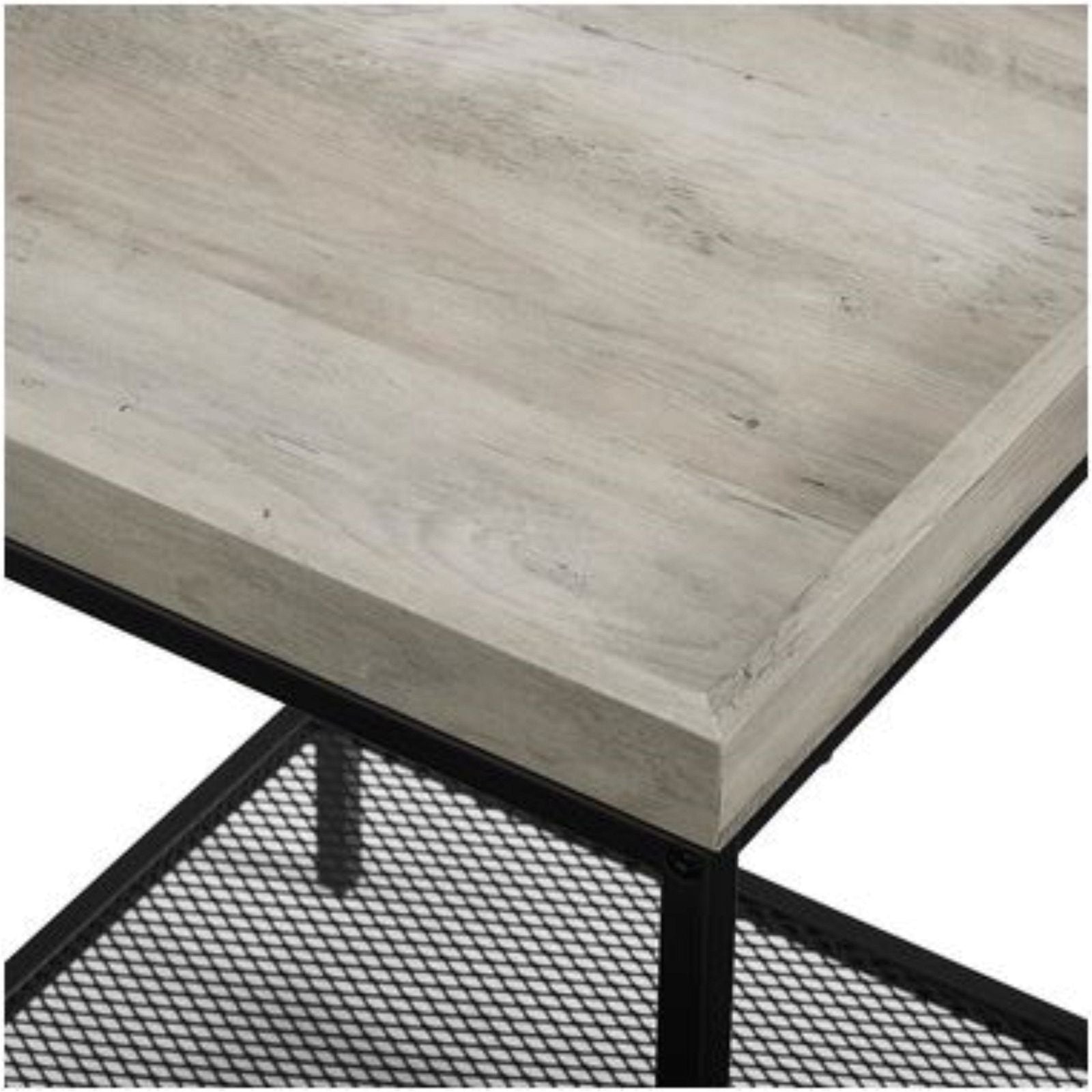 Modern Grey Wash 2-Tier Side Table with Black Frame - Urban Style Accent Table for Living Room, Bedroom, or Office