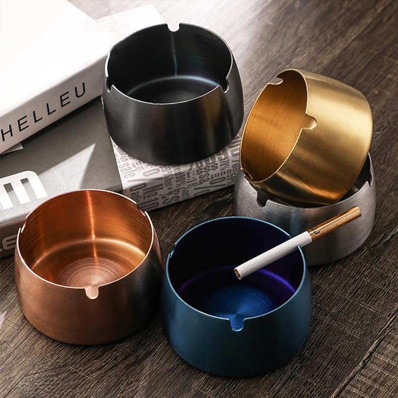 AKOAK 1 Pack Premium Rose Gold Stainless Steel Ashtray - Thickened Round Design, Anti-Slip & Heat Resistant (350°F) - Perfect for Office Desk, Living Room, Patio, and Outdoor Smoking Areas