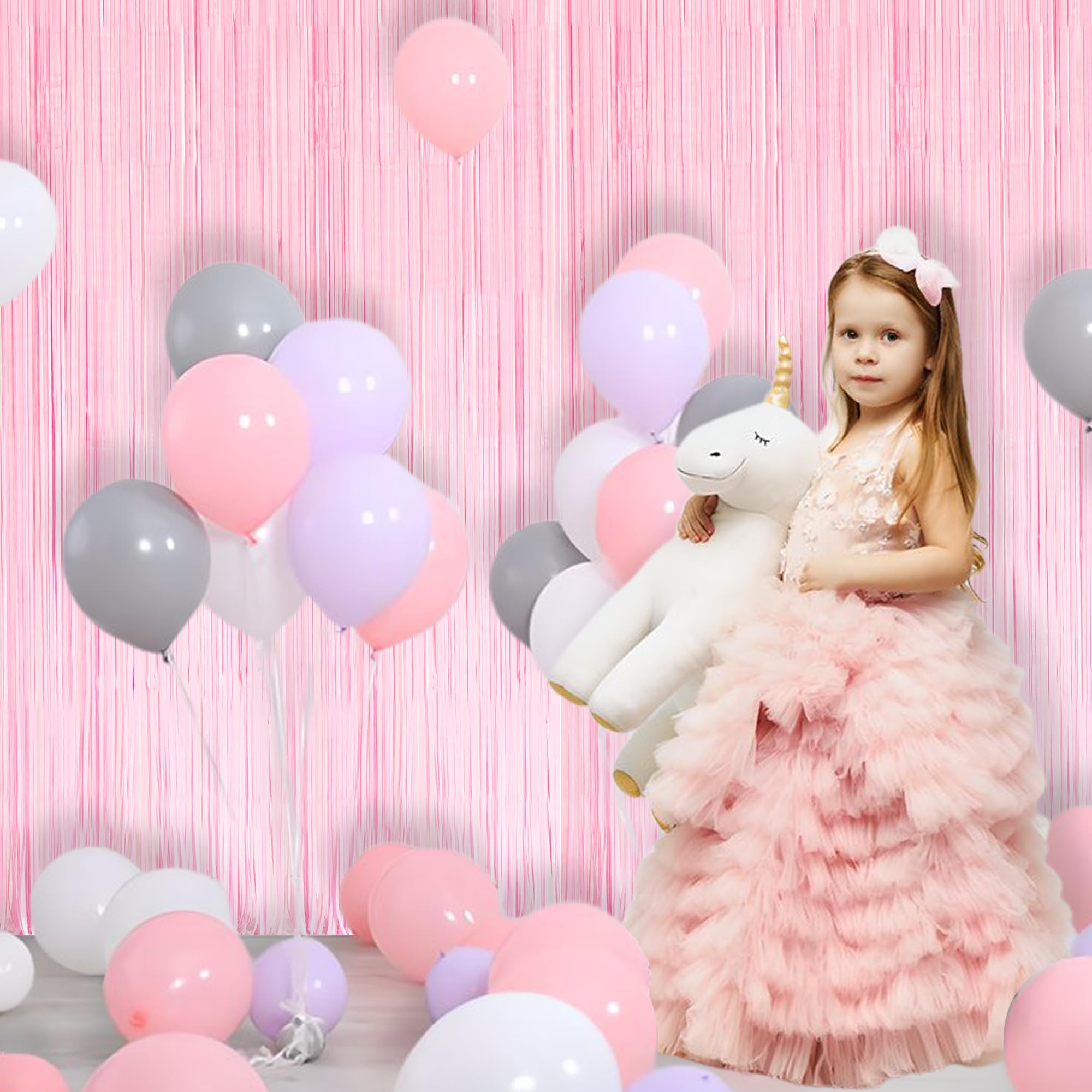 BRAVESHINE Pastel Pink Foil Fringe Curtains - 2 Pack Tinsel Backdrop for Photo Booth, Party Decor, Bridal Shower, Bachelorette, Princess Birthday, Easter & Sweet 16 Decorations - Perfect for Girls' Room, Baby Shower & Wedding Reception Decor