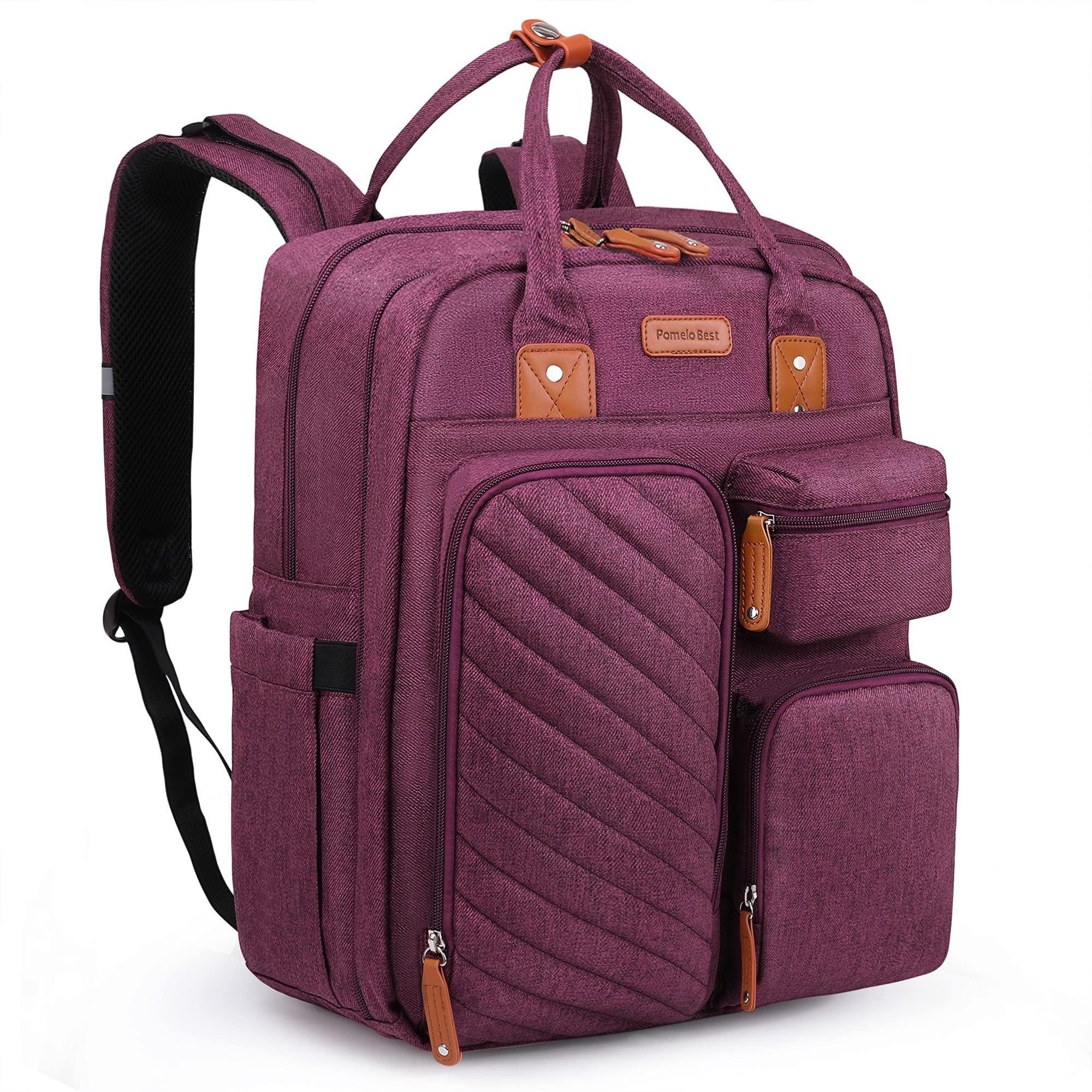 Large Waterproof Diaper Backpack with Built-in Changing Pad & Stroller Straps - Multi-Pocket Baby Bag for Travel & Daily Use (Wine Red) | Perfect for Moms, Dads & Caregivers on the Go
