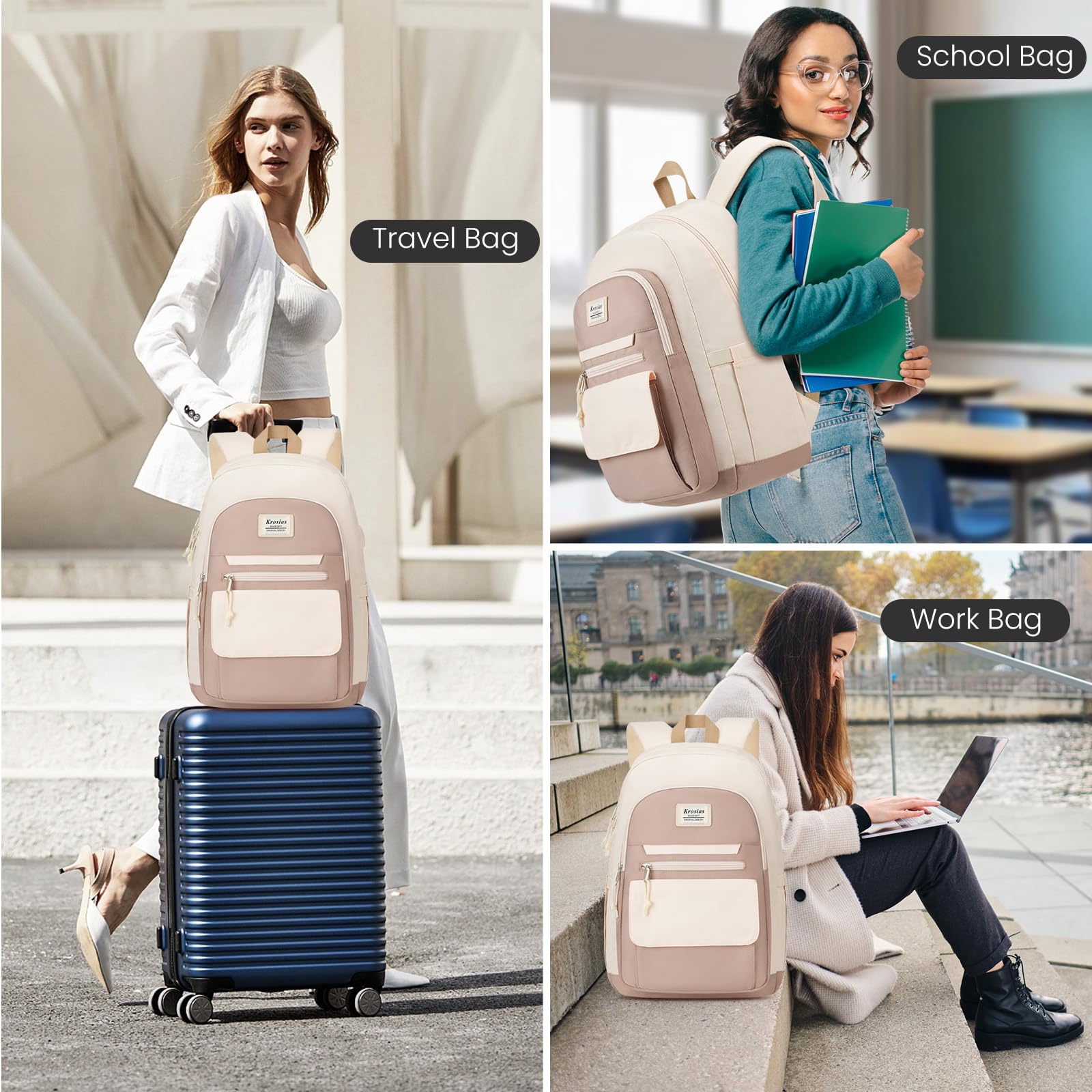 Stylish 15.6 Inch Laptop Backpack for Teen Girls - Waterproof School Bookbag with USB Charging Port for Middle High College Students, Large Capacity Travel Daypack for Women (Perfect for School, Work & Travel)