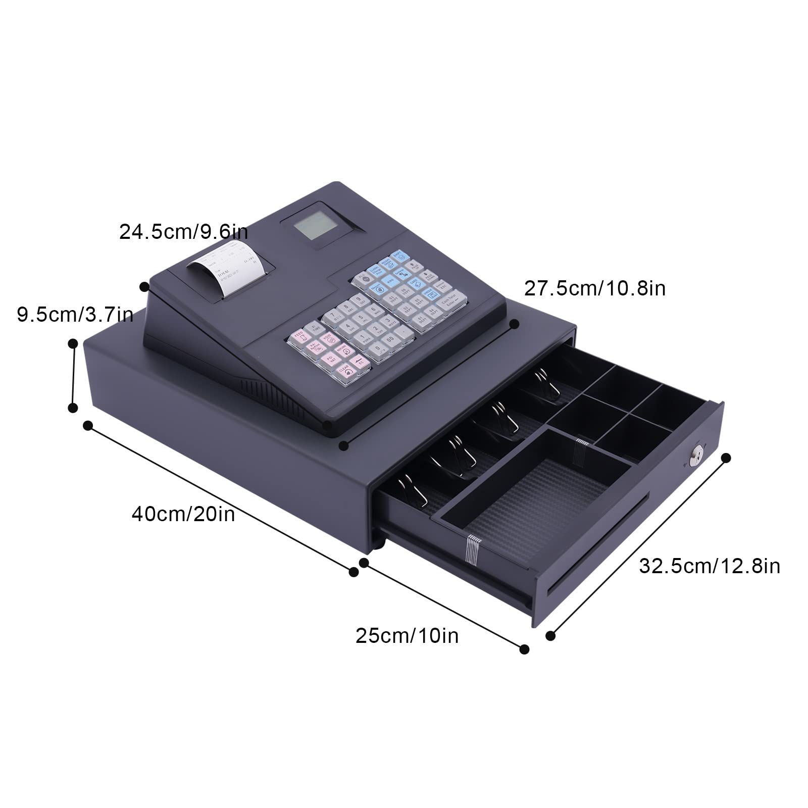 38-Key Electronic Cash Register with Cash Drawer - 4 Bill & 5 Coin Slots POS System for Small Business Retail Stores | LED Customer Display | Perfect for Convenience Stores, Supermarkets & Boutiques