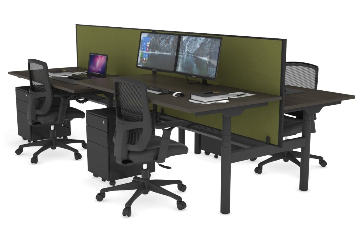 Flexi Premium Height Adjustable 4-Person H Bench Workstation - Black Frame [1400L x 800W with Cable Management] - Ideal for Office, Coworking Spaces & Home Offices