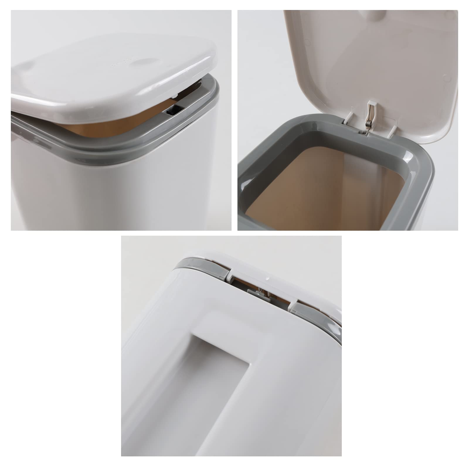 2L Plastic Mini Push-Button Trash Can - 0.5 Gallon Small Waste Bin for Office Desk, Kitchen Counter, Bathroom | Space-Saving Grey Garbage Can for Home & Office Use