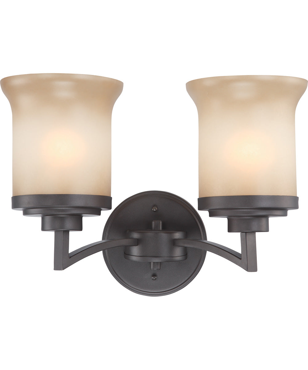 14W Harmony 2-Light Vanity & Wall Sconce in Dark Chocolate Bronze - Perfect for Bathroom Makeup Mirror Lighting and Bedroom Wall Decor