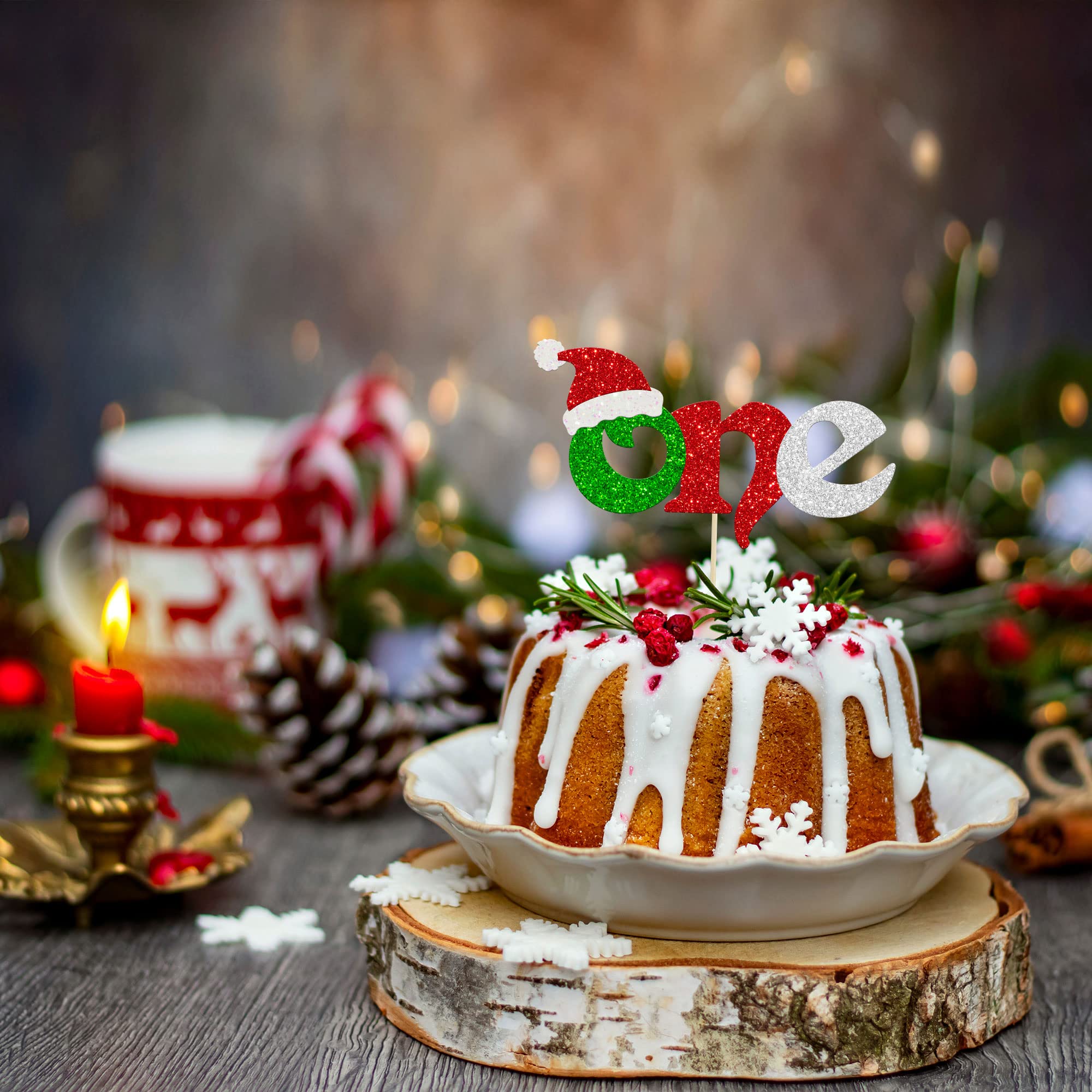 Gyufise 1 Pack Christmas Cake Topper with Santa Hat - First Birthday Party Decorations for Christmas Theme, Baby Shower & Kids 1st Birthday Party Supplies | Perfect for Holiday Celebrations, Festive Desserts & Special Occasions